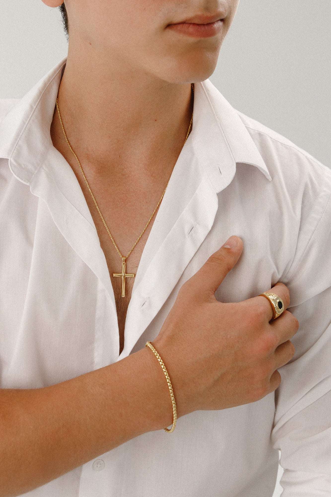 Herren Halskette massive Kreuzkette mit Diamantschliff – 925 Silber 18K vergoldet, Unisex - NINASIA