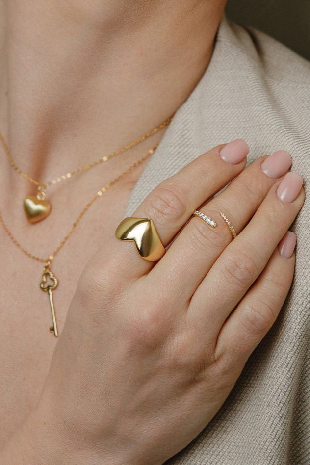 L'Amour – Bague statement en forme de cœur en argent 925 plaqué or 18 carats