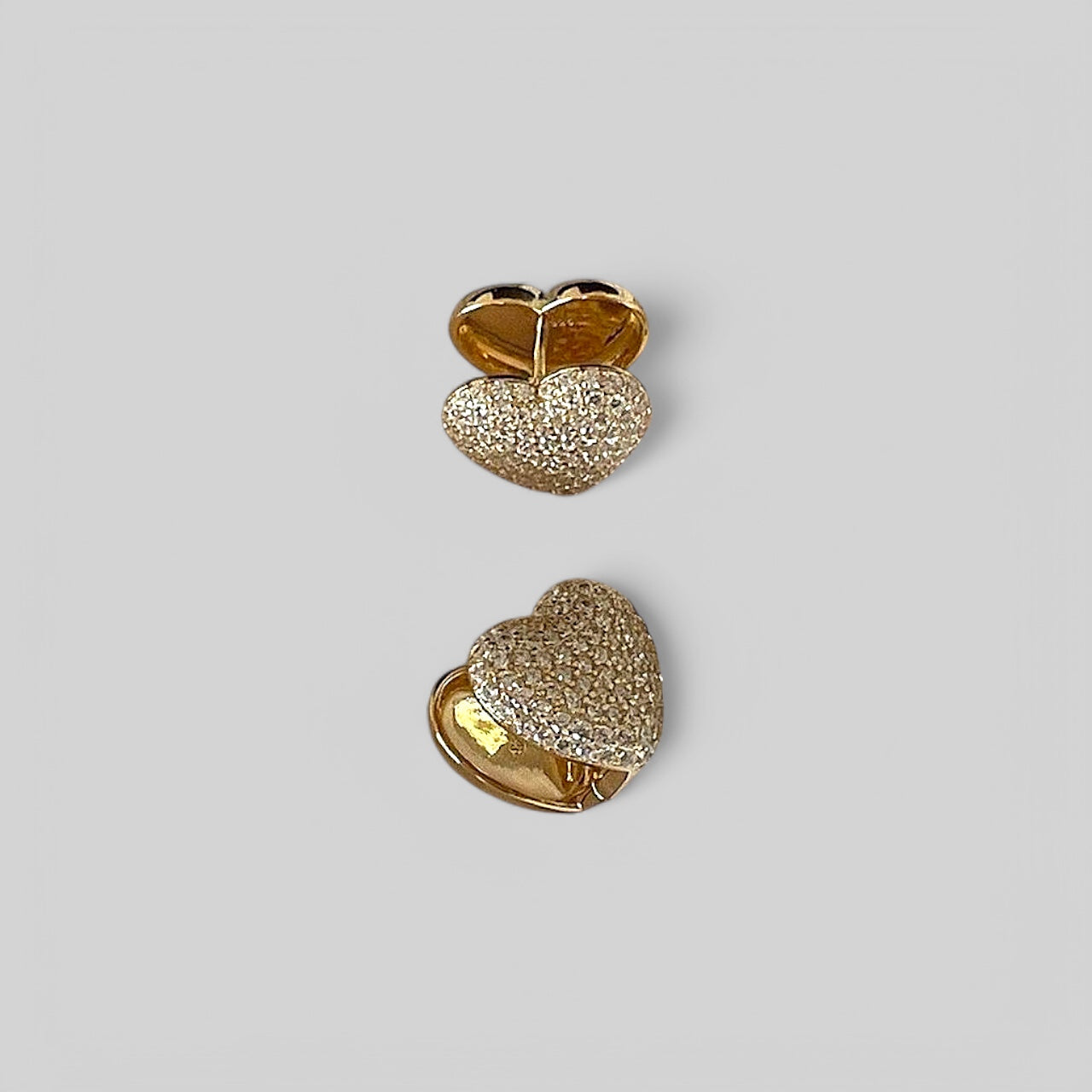 Große Herzförmige Zirkonia Diamanten-Inlay Ohrstecker Ohrringe aus 925 Silber vergoldet