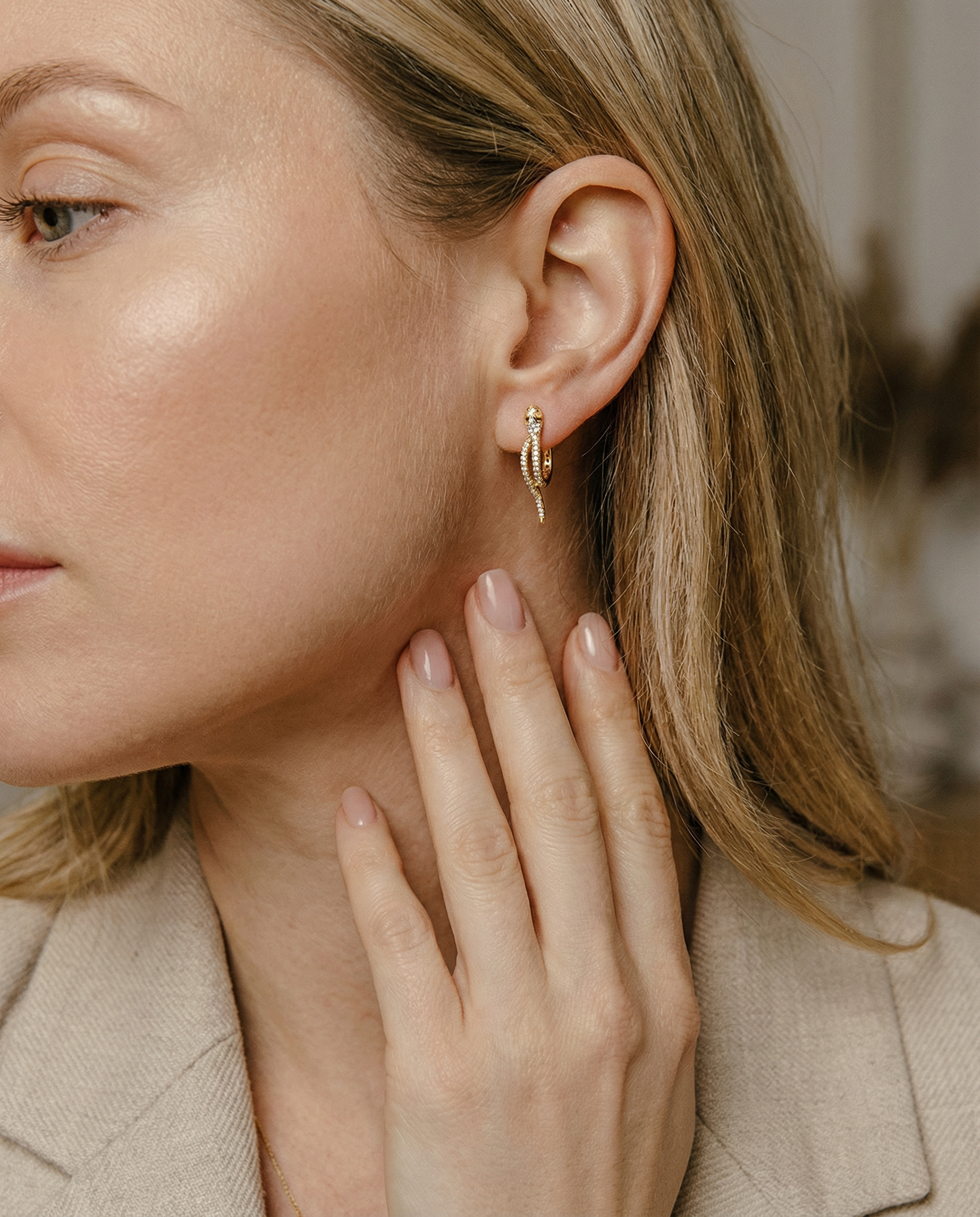 Snake earrings with sparkling zirconias – earrings made of 925 silver 14K gold-plated