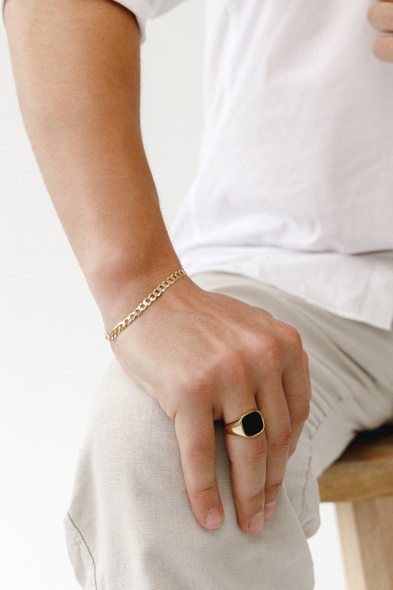 Herren Armband mit diamantgeschliffener Cuban-Link-Kette – 925 Silber, 18K vergoldet, Unisex - NINASIA