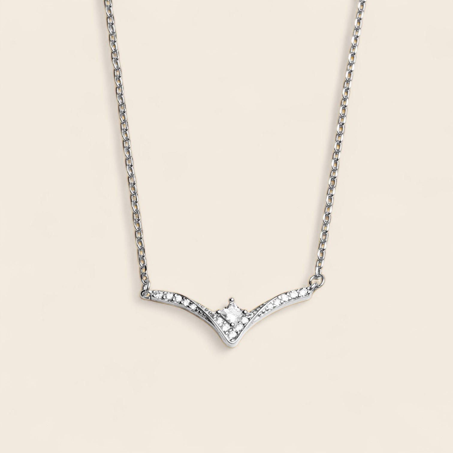 TIMELESS ELEGANCE – V-shaped necklace with sparkling zirconias, made of 925 silver 18K gold-plated