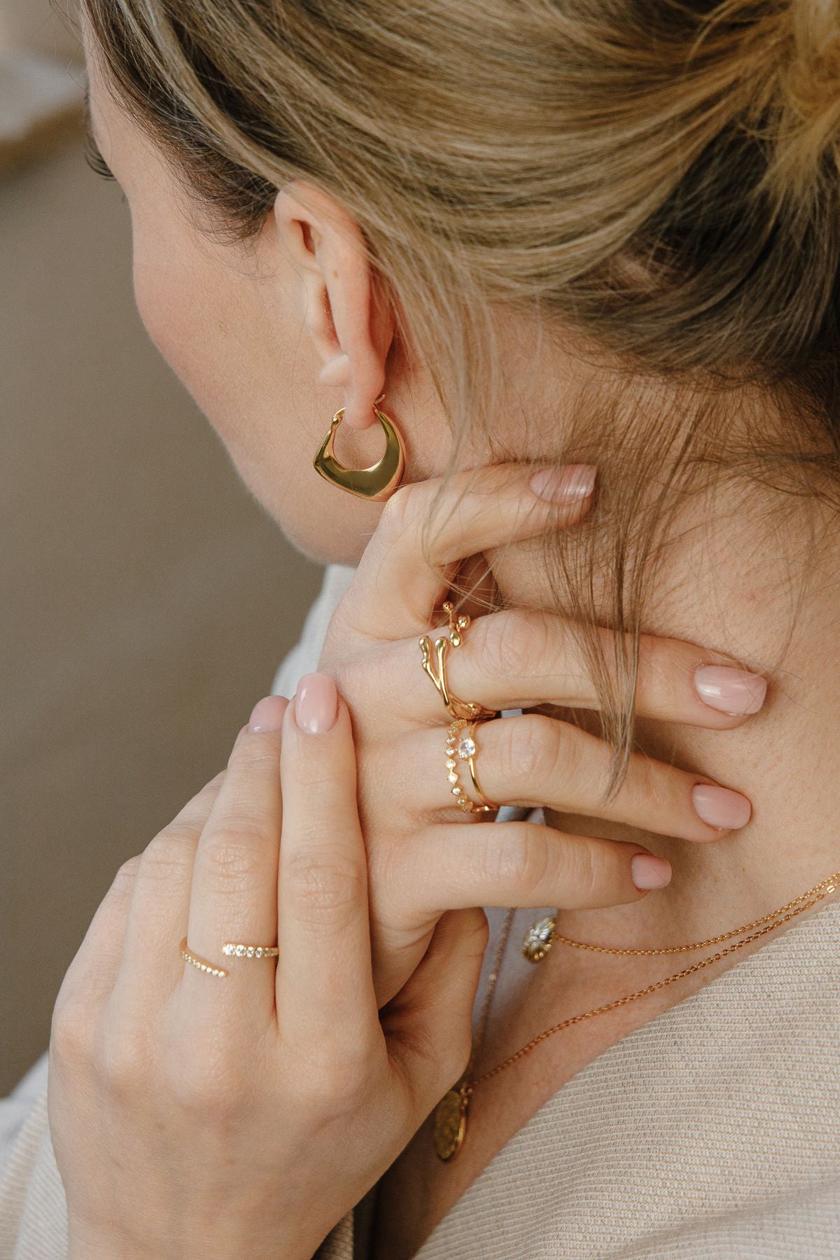 Oval One – Boucles d'oreilles design en argent 925 plaqué or 18 carats