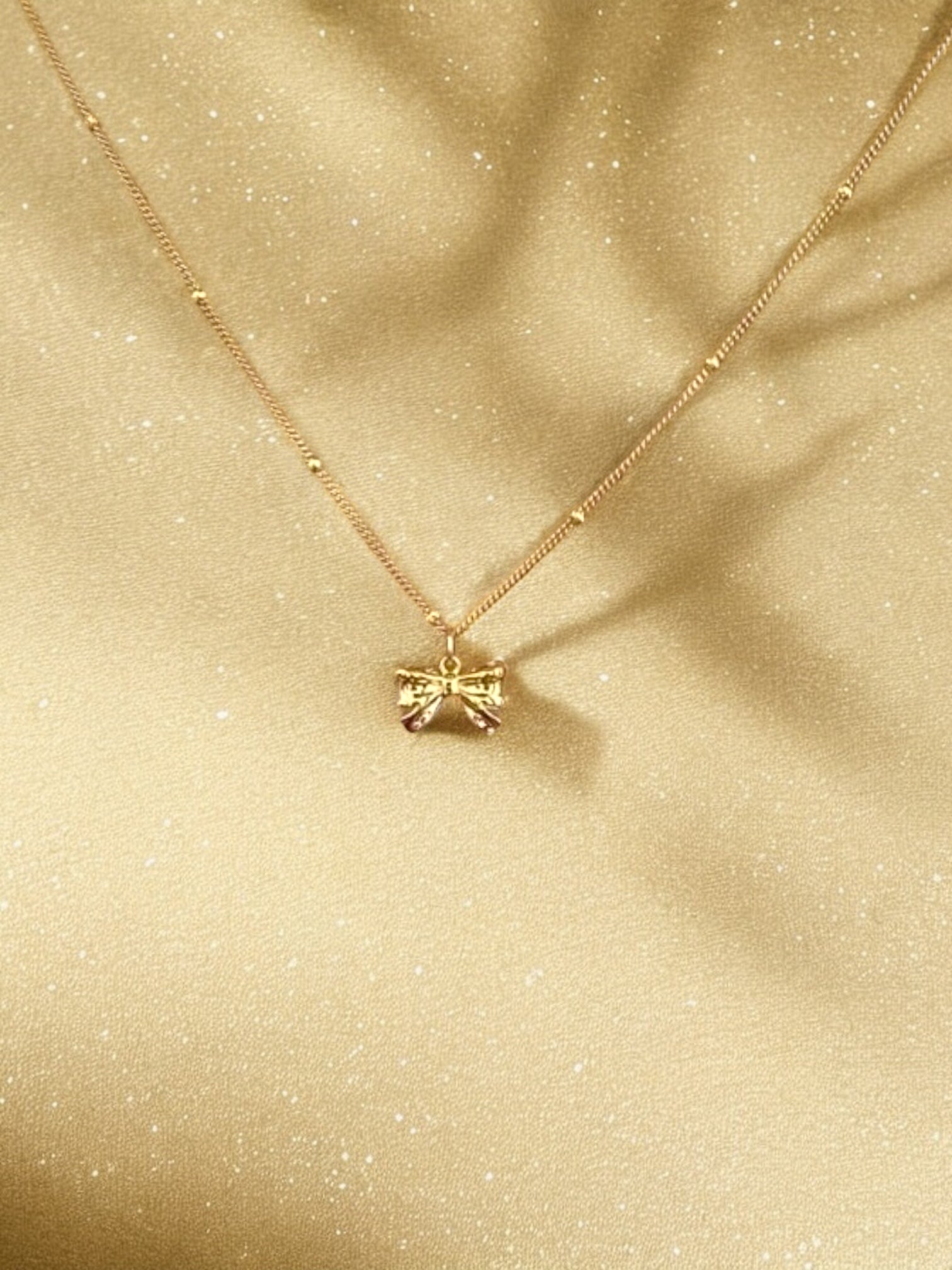 Dainty bow pendant statement necklace 925 silver 18K gold plated