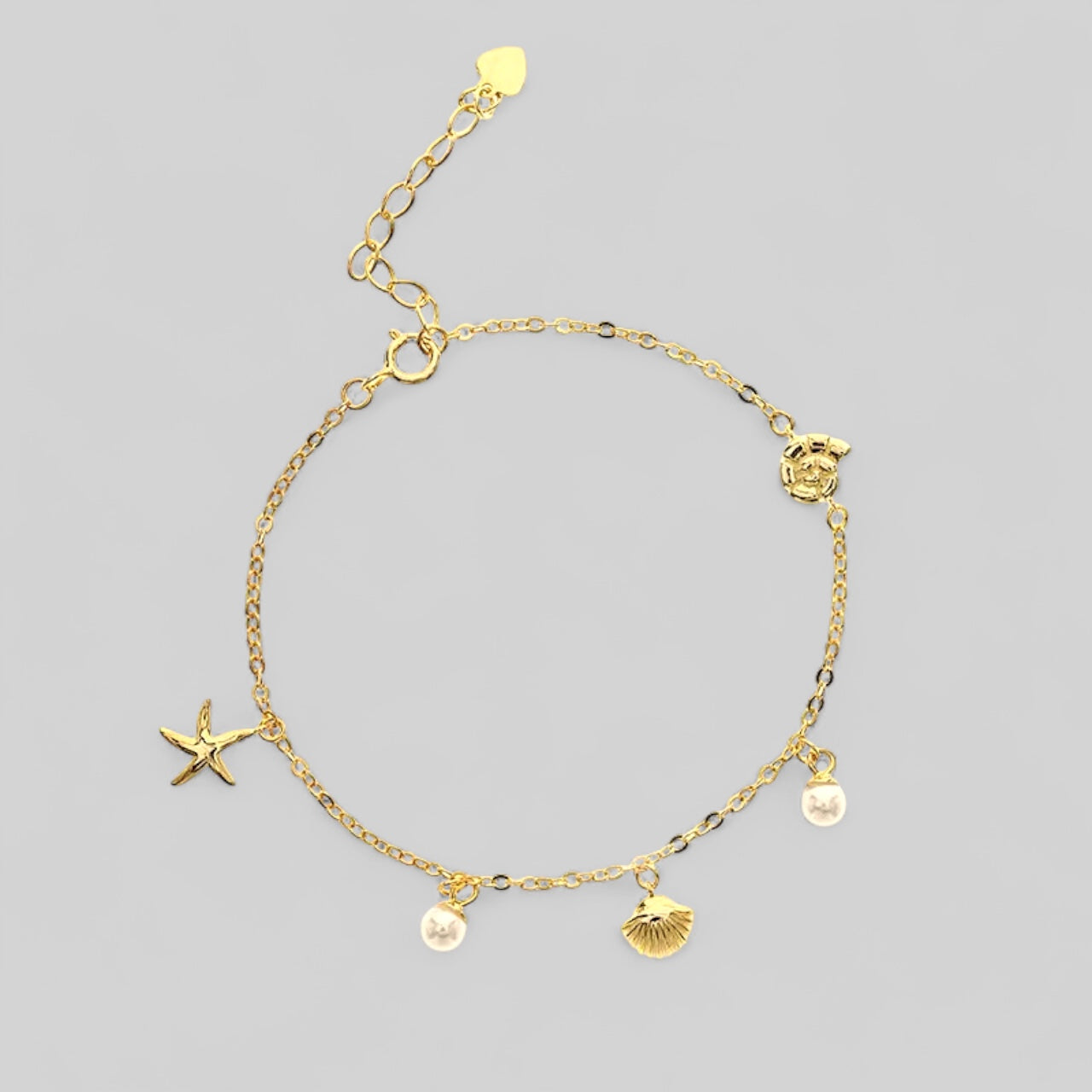 Bracelet "Lost in the sea" - starfish, pearl and shells - 925 silver 14K gold-plated