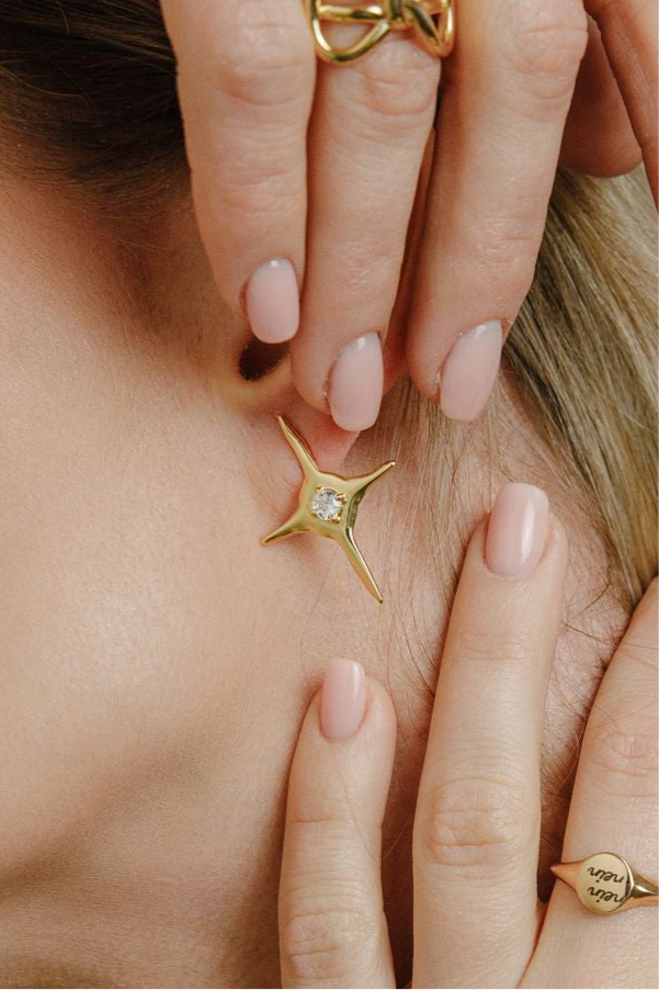 Celestial Studs – Sternen Ohrstecker mit Pearl-Inlay aus 925 18K vergoldet