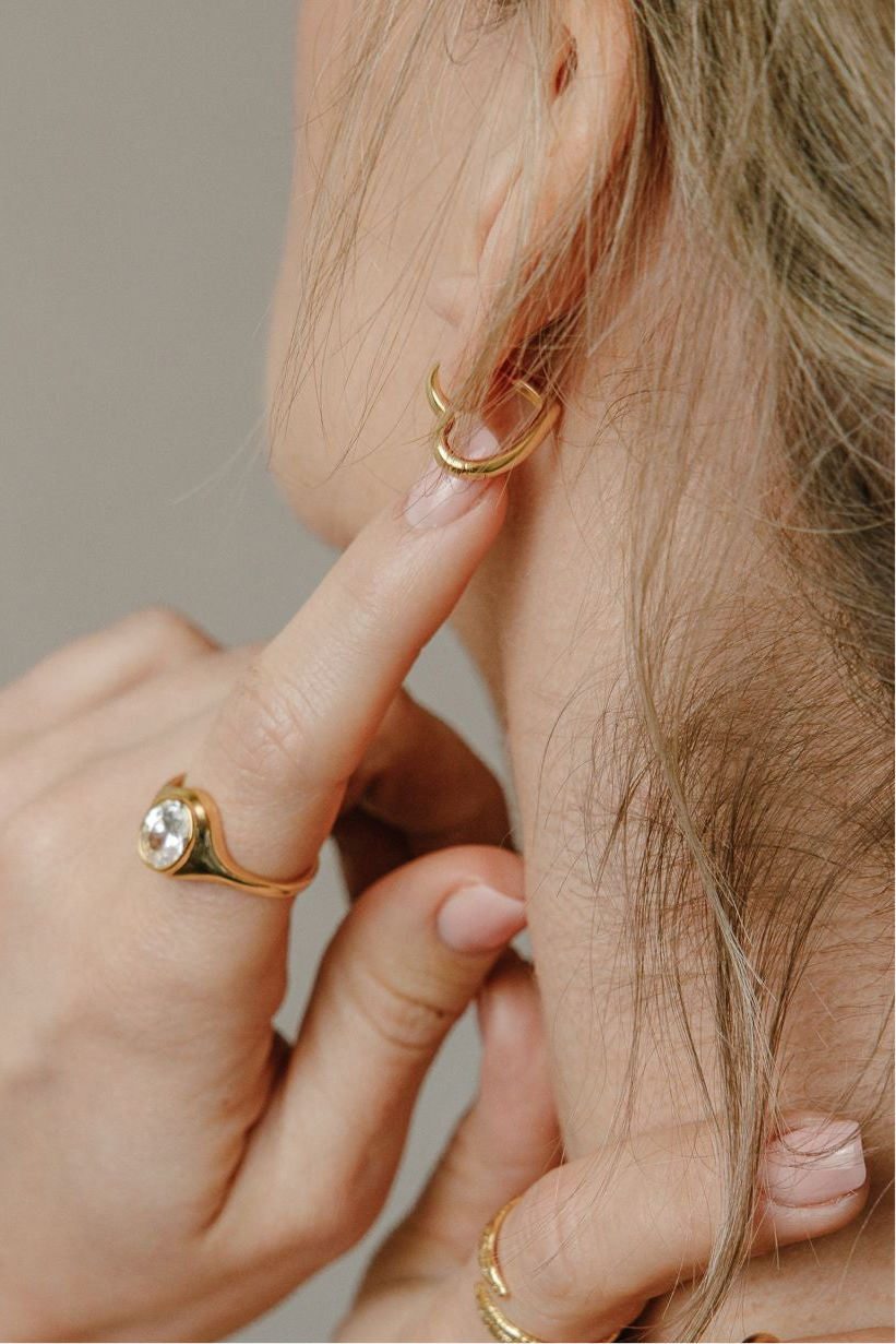 Klappcreolen Herz 3D - Ohrringe aus 925er Silber 18K vergoldet - NINASIA