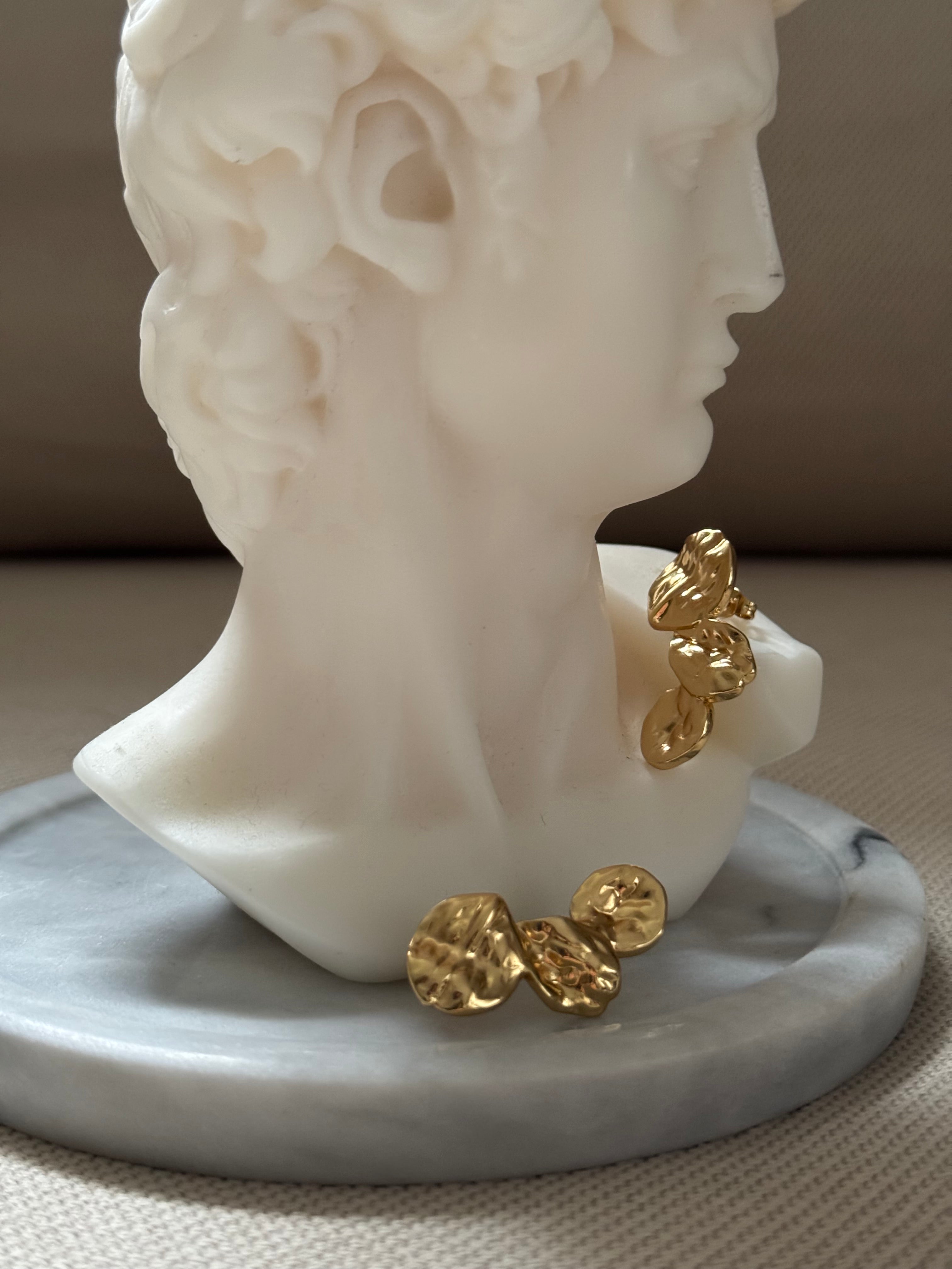 Asymmetrical Textured Leaves Chandelier Stud Earrings – 18K Gold Plated Stainless Steel