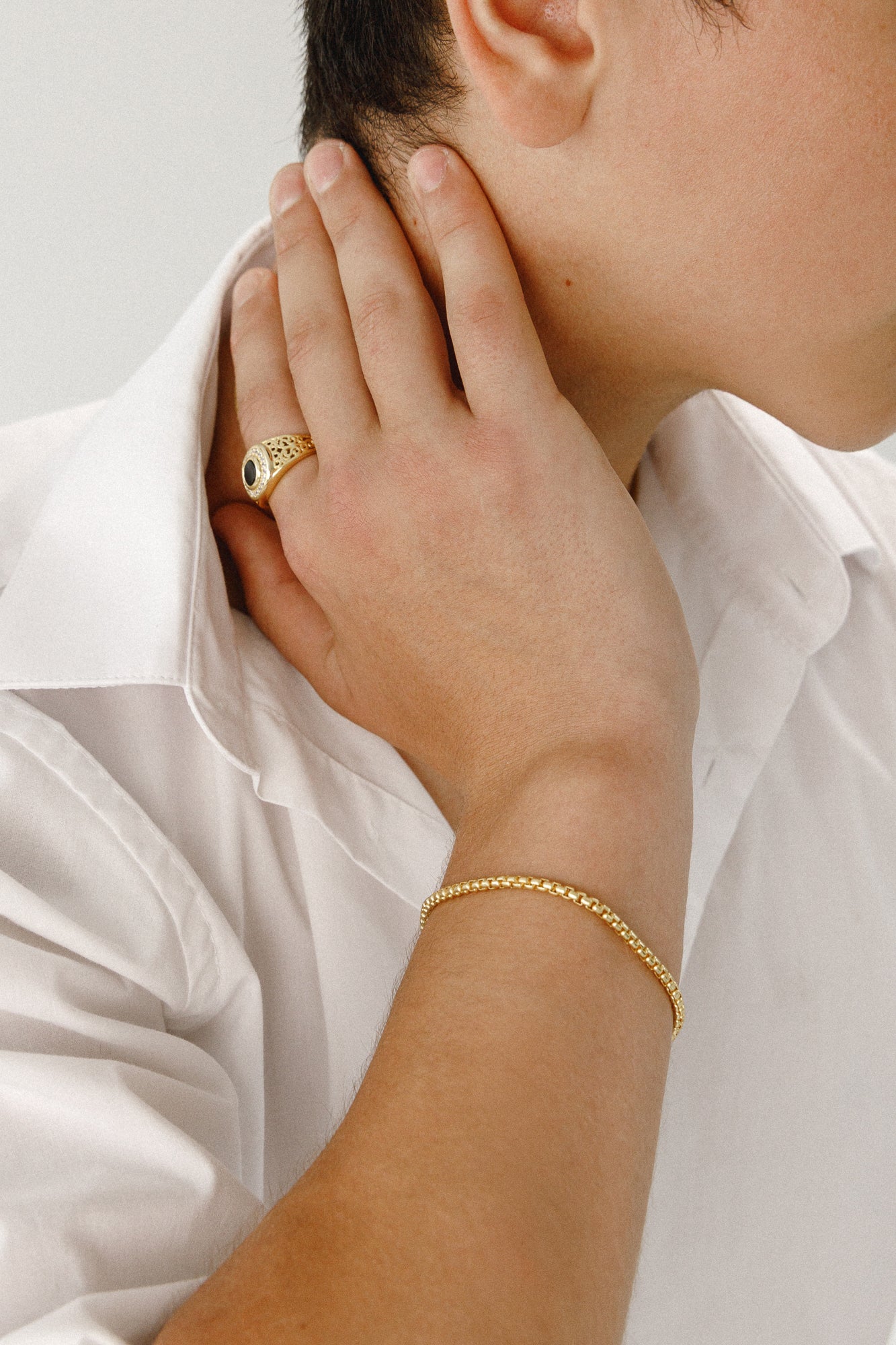 Herren Ring mit schwarzer Achat und Zirkonia – 925 Silber, 18K vergoldet, Unisex