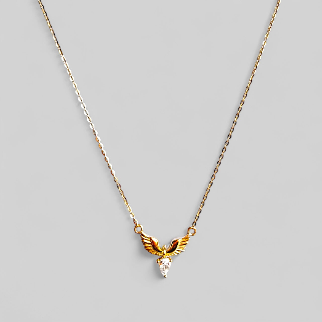 Flügel Halskette mit Zirkonia – 925 Silber 14K vergoldet