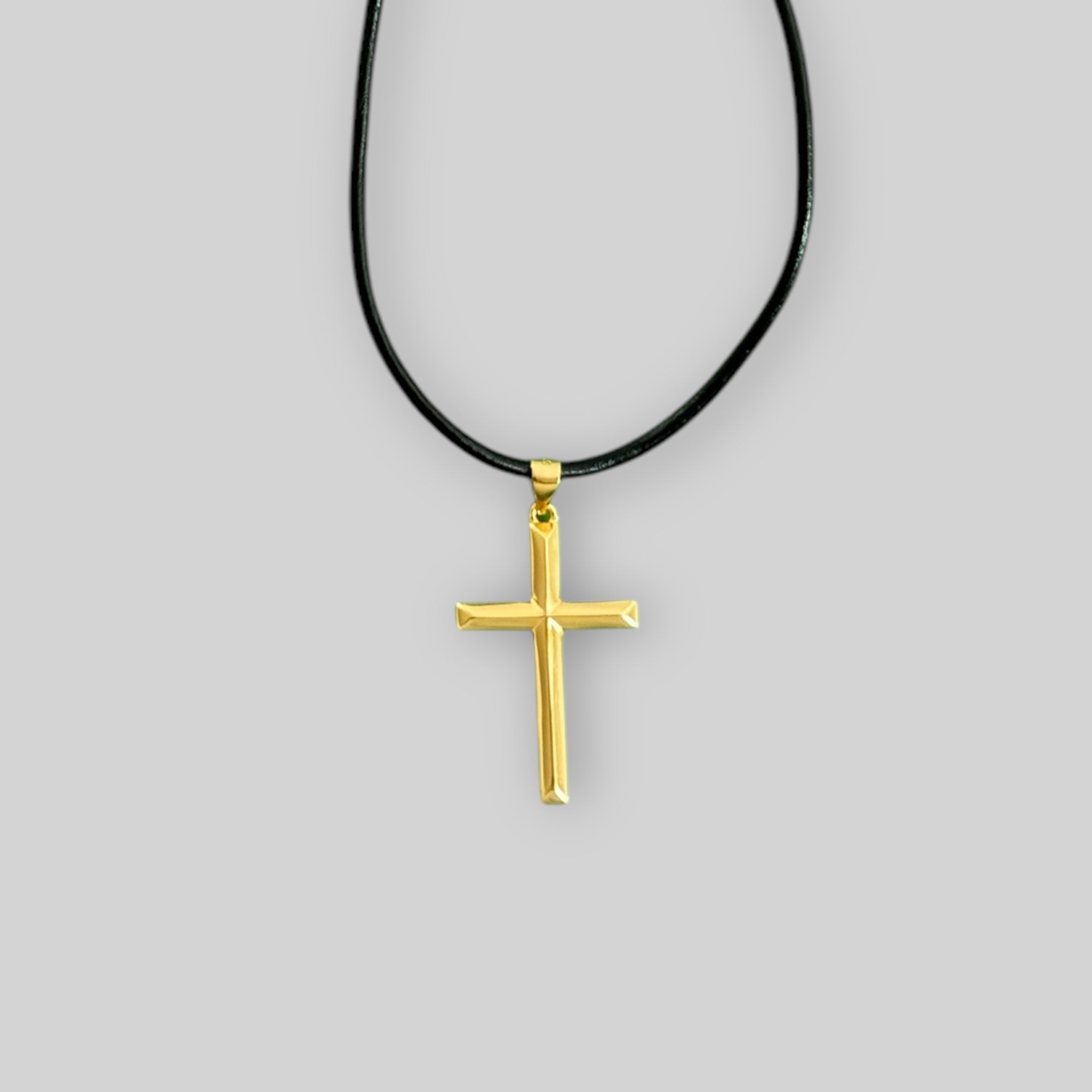 Herren Leder-Halskette mit massivem Kreuzanhänger – 925 Silber, 18K vergoldet, Unisex