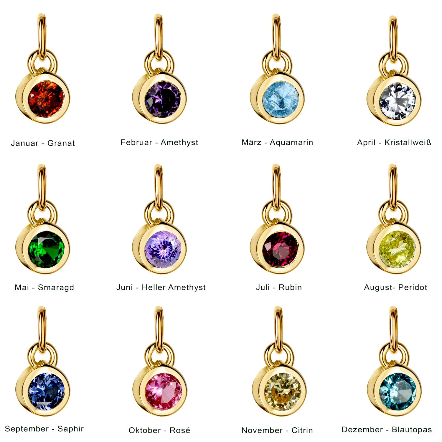 Round birthstone pendant made of 925 silver or silver gold-plated