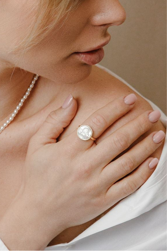 Angel pearl ring made of 925 silver 18K gold-plated