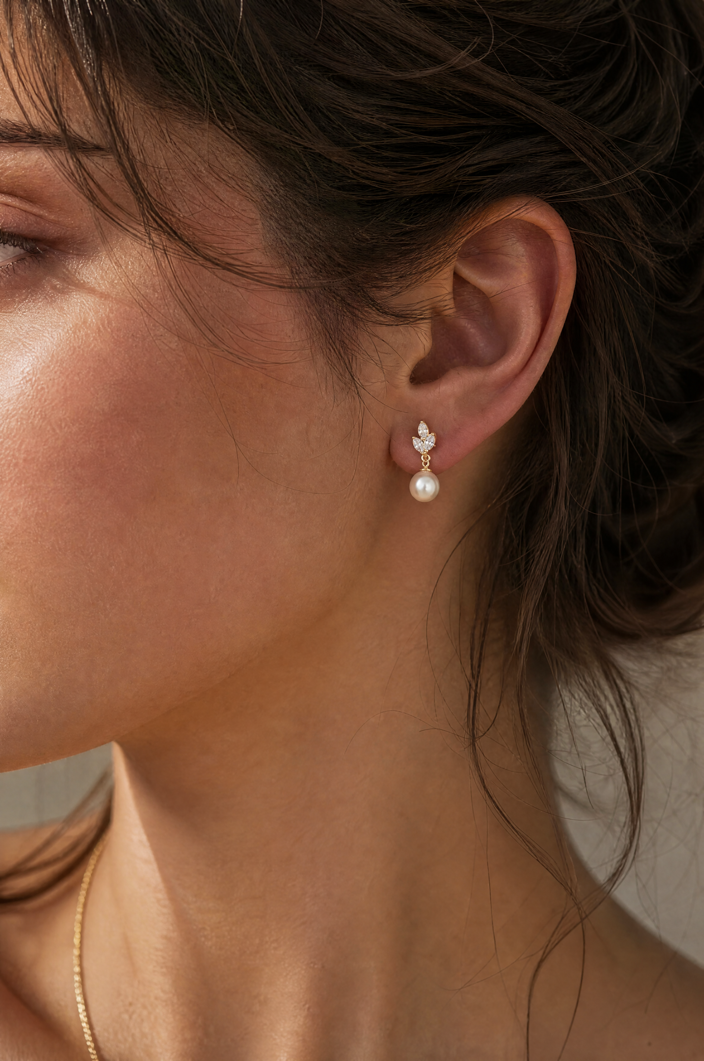 Princess Perlen Set mit Zirkonia – Collier und Ohrstecker – 925 Silber vergoldet