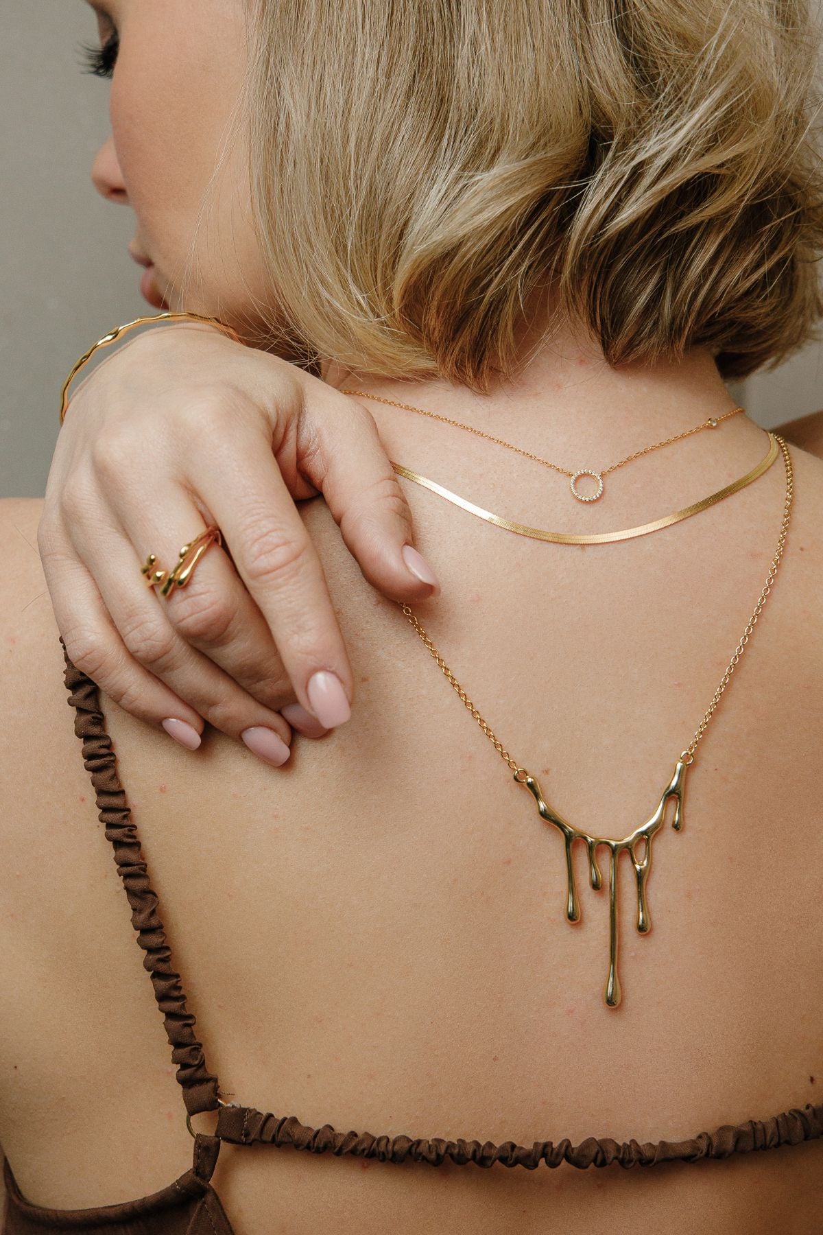 Umarmung - Tropfen Ring grössenverstellbar aus 925 Silber 18K vergoldet - NINASIA