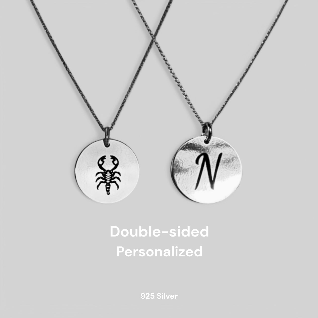 Personalized double-sided necklace – Engraved zodiac sign & initial necklace made of 925 silver 18K gold-plated