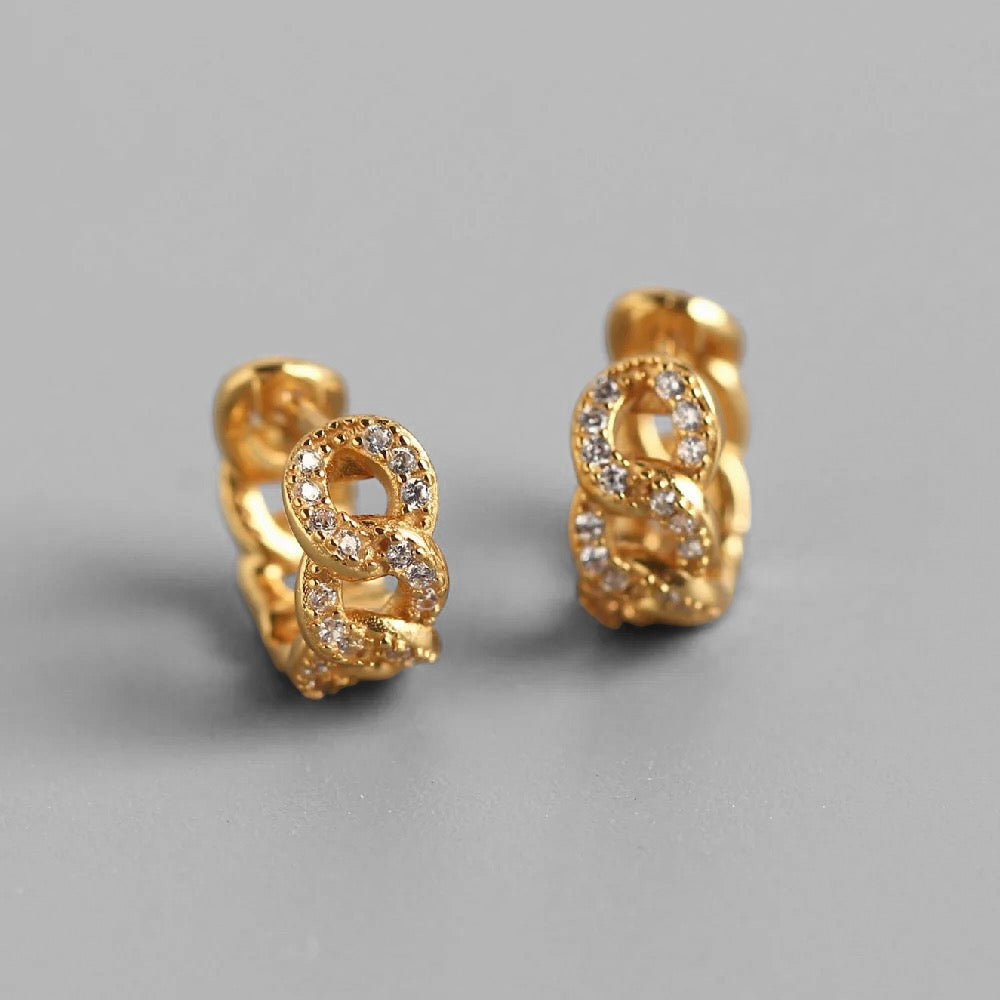 Mini Hoops Ketten Design Creolen mit Diamanten-Inlay Zirkonias Minimalistische Ohrringe – aus 925er Silber 18K vergoldet