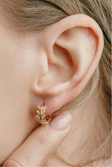 Olivenblatt Mini Hoops Creolen Silber 925 18K vergoldet - NINASIA