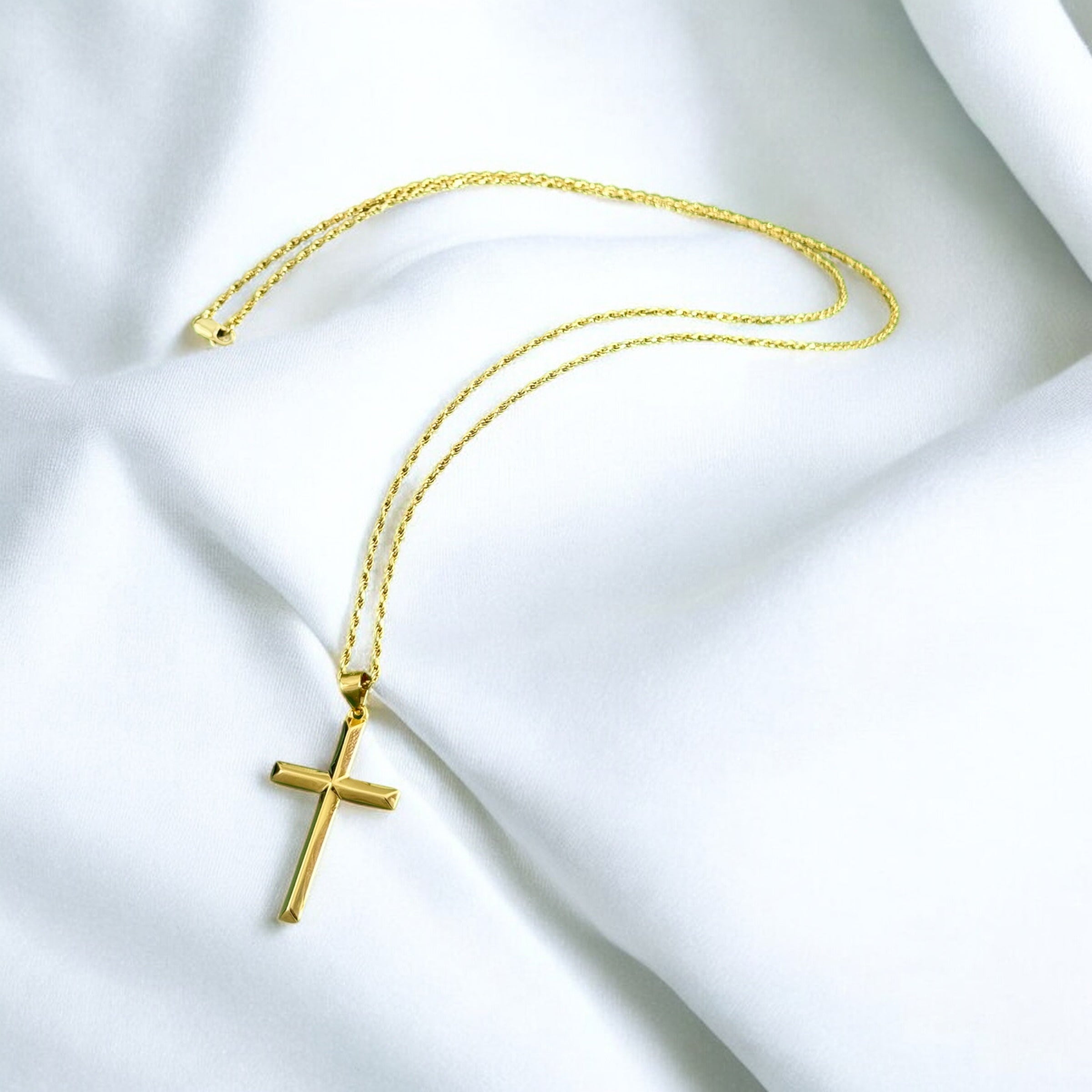 Herren Halskette massive Kreuzkette mit Diamantschliff – 925 Silber 18K vergoldet, Unisex