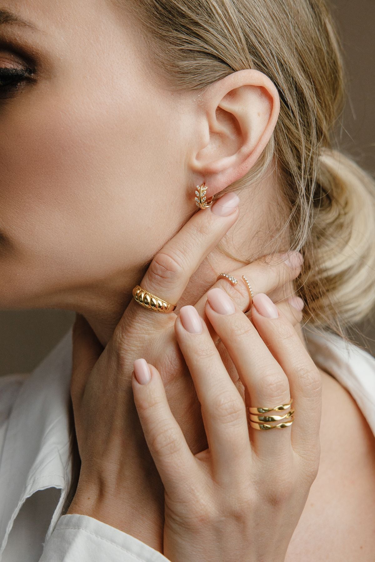 Olive Leaf Mini Hoops Silver 925 18K Gold Plated