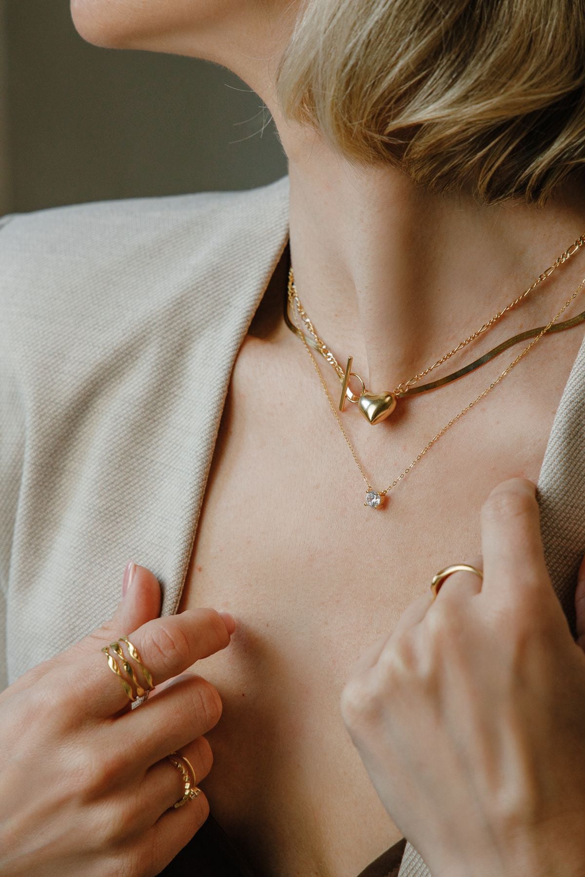 Collier amour cœur 3D – Collier Figaro en argent 925 plaqué or 18 carats