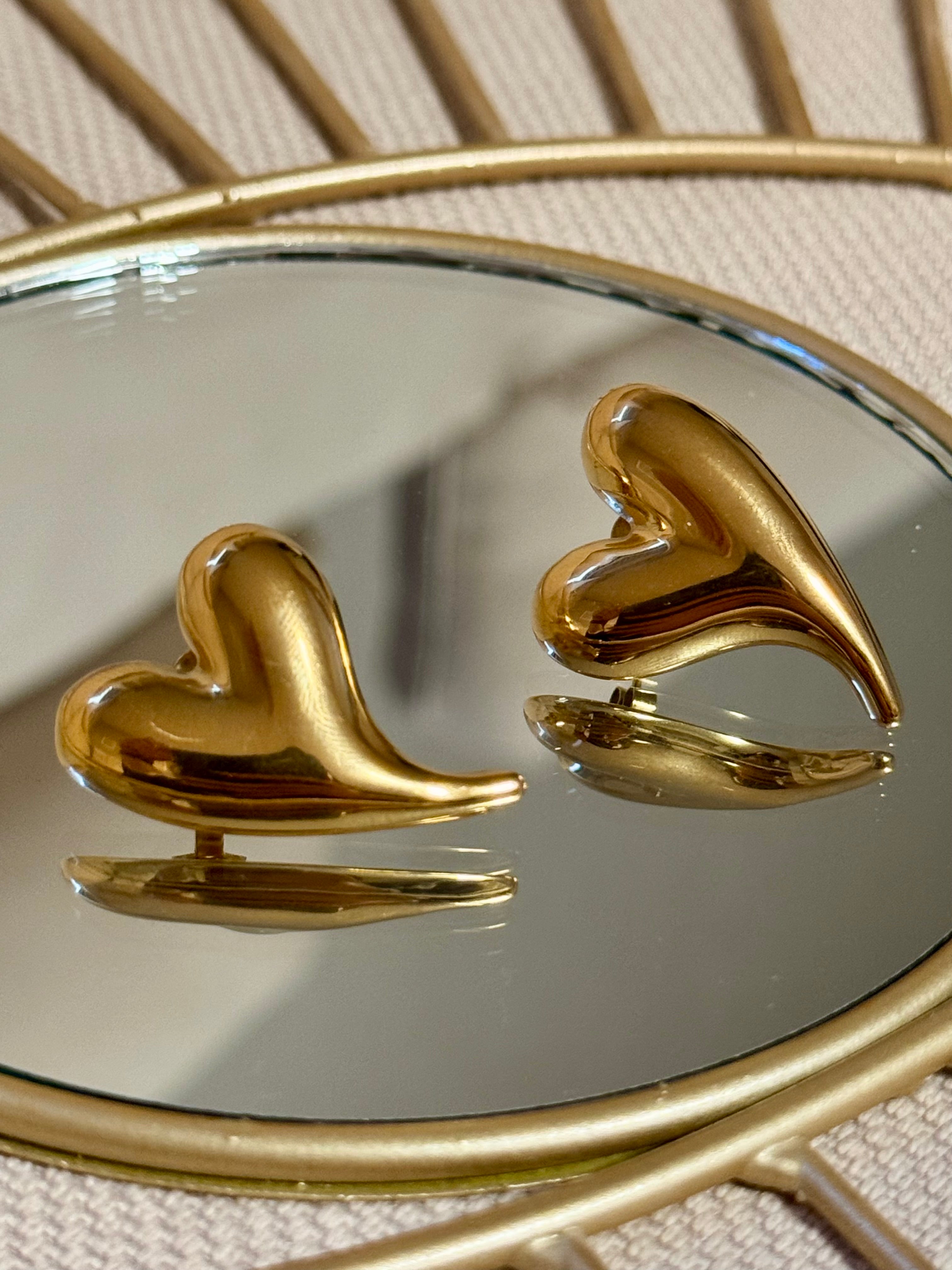 Grosse XL Herz Ohrringe in Gold- oder Silber-Optik aus Edelstahl