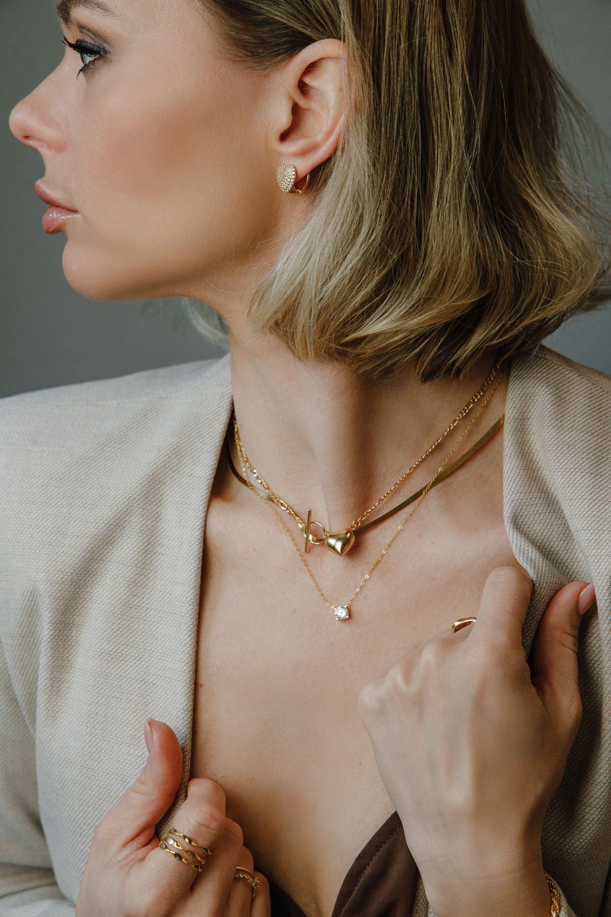Collier amour cœur 3D – Collier Figaro en argent 925 plaqué or 18 carats