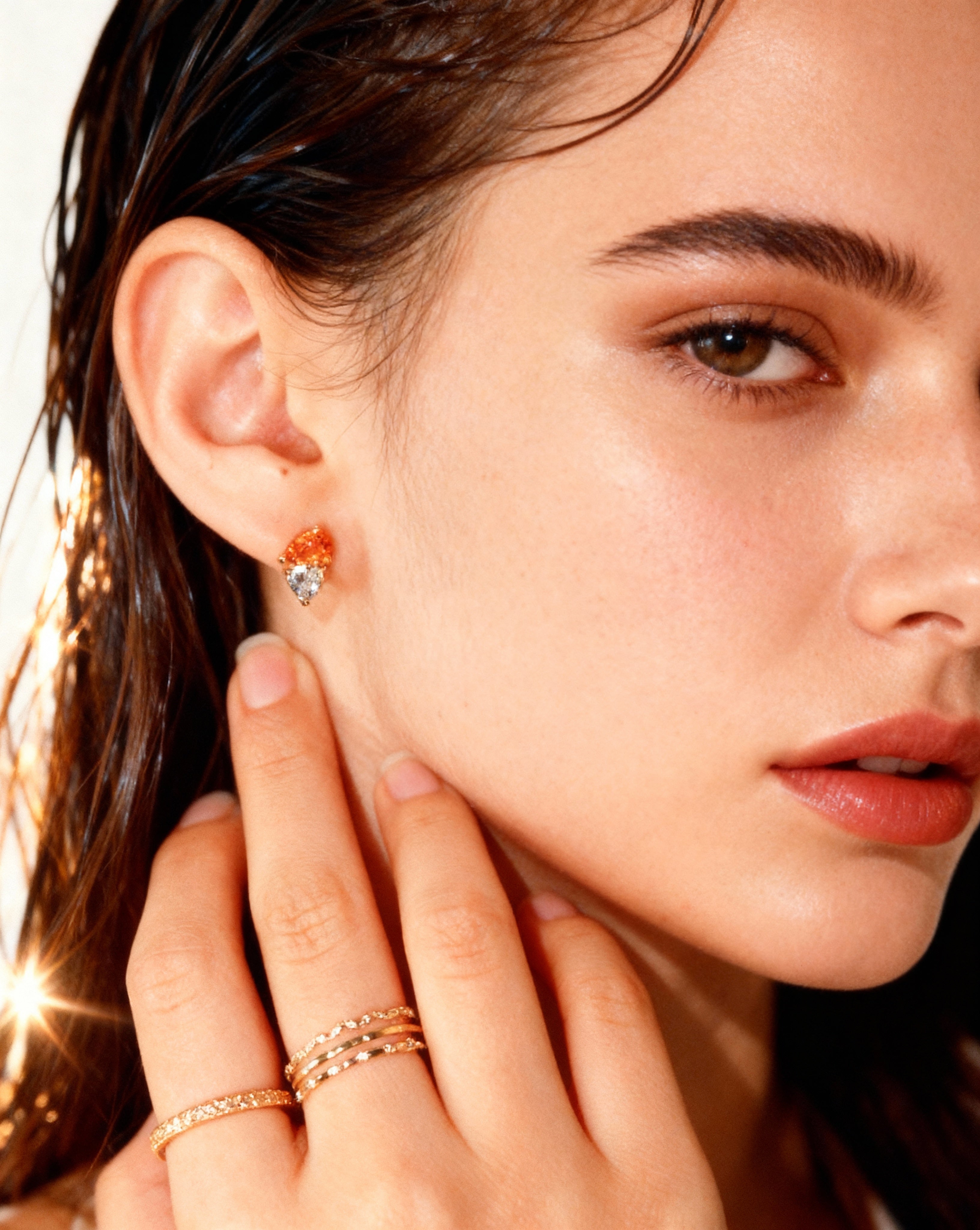 DARK CHAMPAGNE – elegant earrings with 2 zirconias, made of 925 silver 18K gold-plated