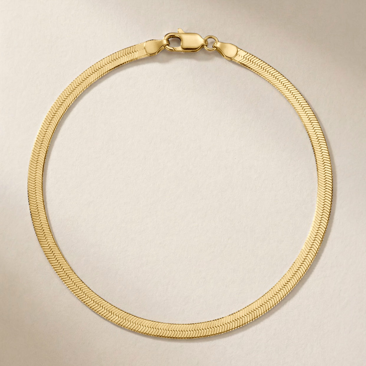 Herren Armband mit flacher Schlangenkette, Herringbone-Kette – 925 Silber, 18K vergoldet, Unisex