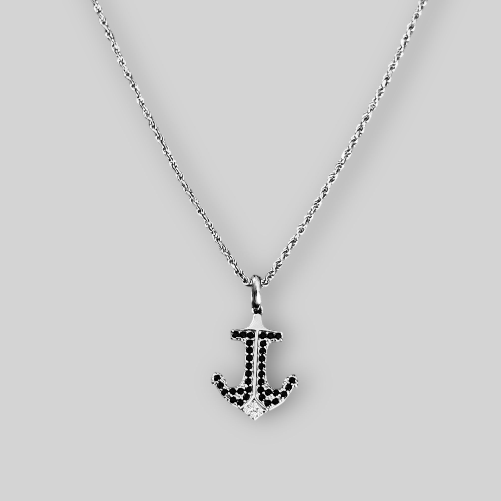 Men's anchor necklace Travel-Lover diamond cut with zirconia & black stones – 925 silver, 18K gold-plated, unisex