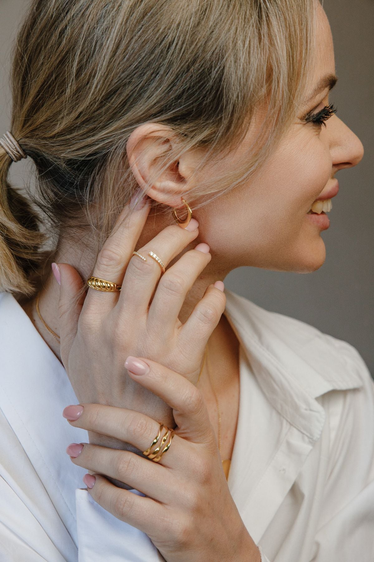 Croissant geometrischer Ring aus 925 Silber vergoldet - NINASIA