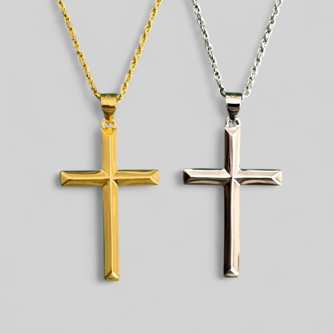 Herren Halskette massive Kreuzkette mit Diamantschliff – 925 Silber 18K vergoldet, Unisex