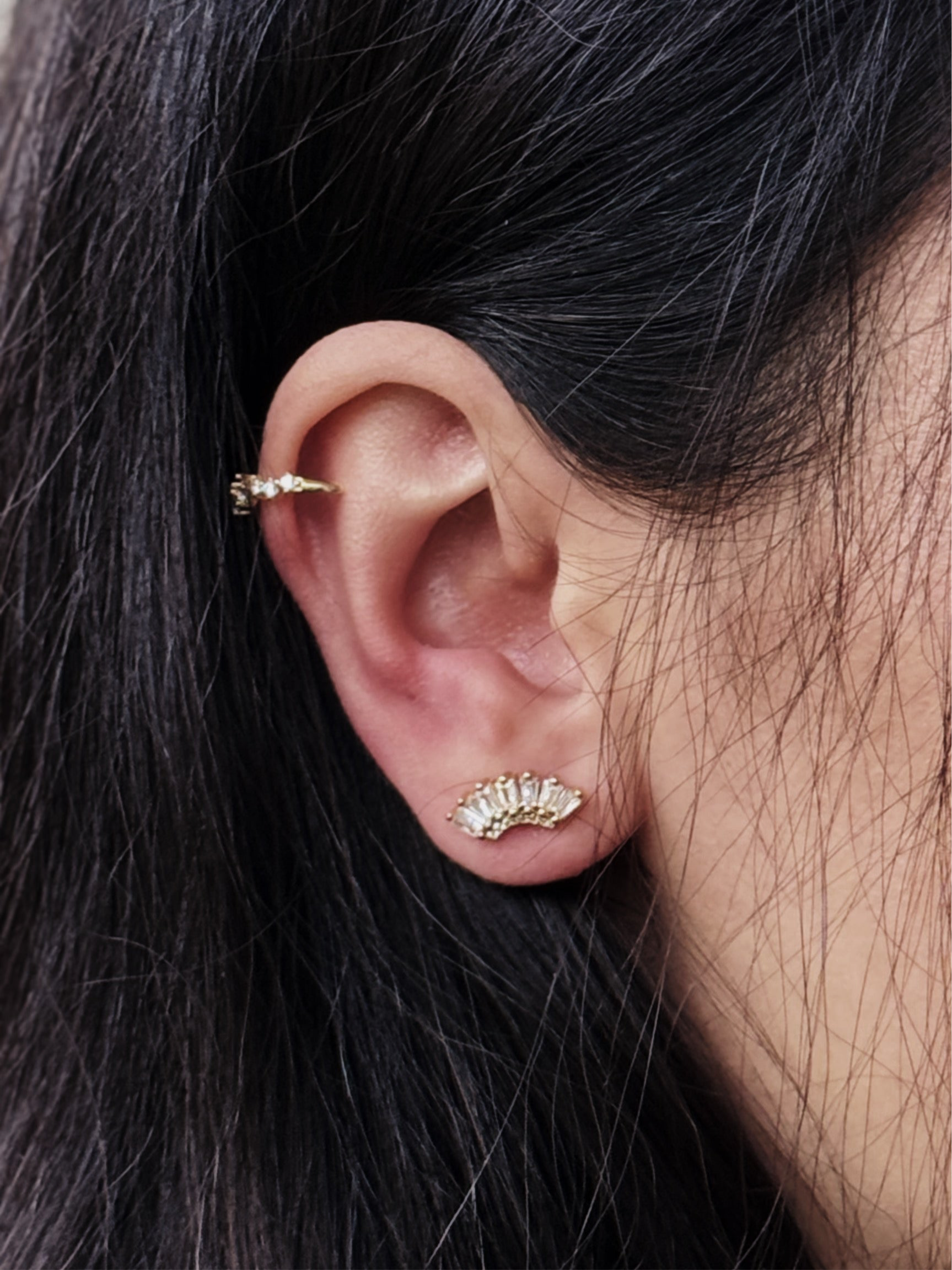 Croissant de lune et cercle – boucles d'oreilles à tige modernes en argent 925 plaqué or 18 carats