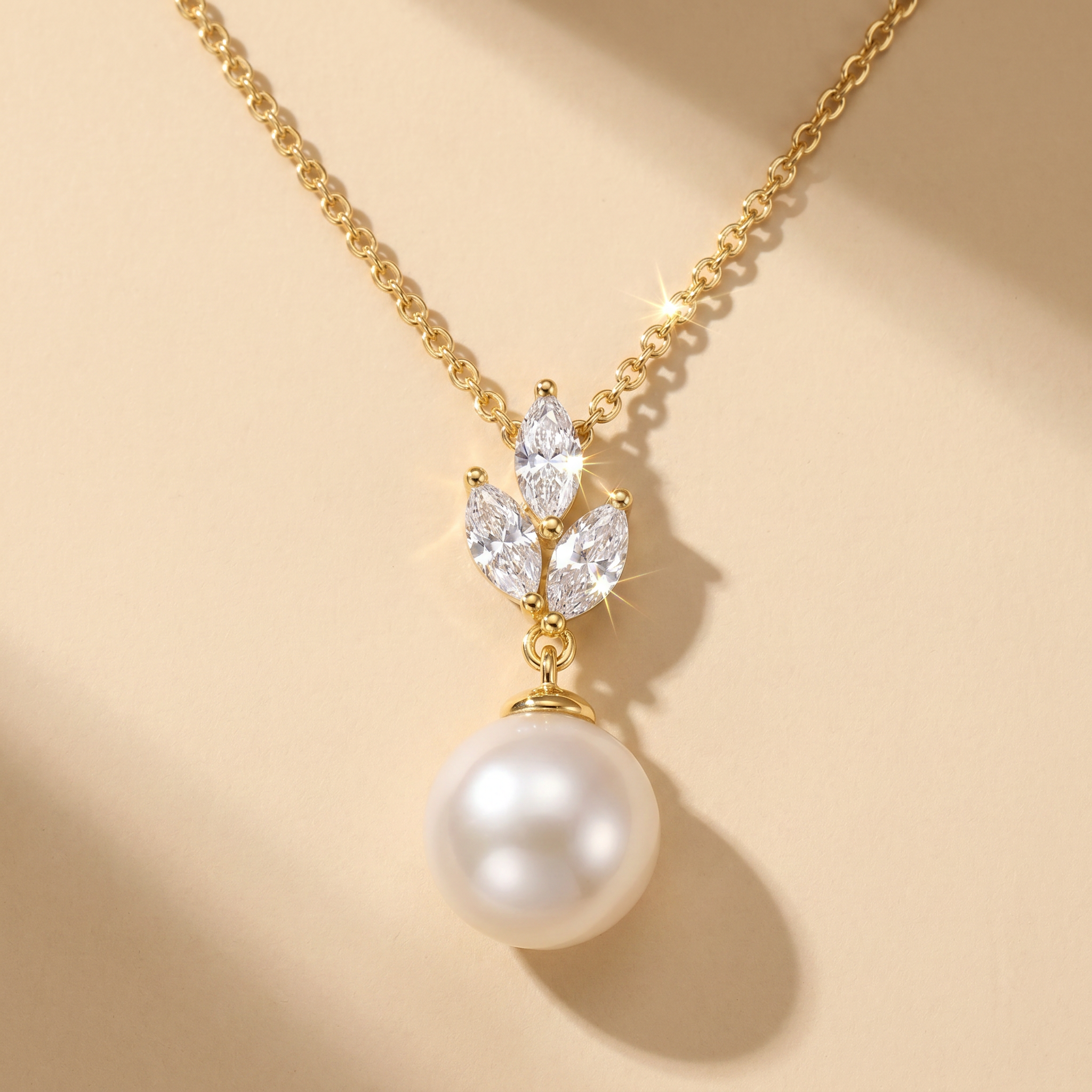 Princess Perlen Collier mit funkelnden Zirkonia – 925 Silber vergoldet
