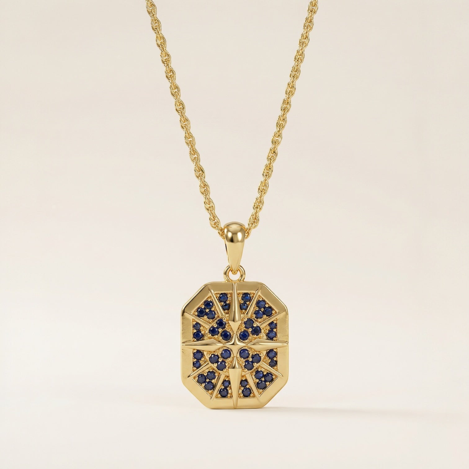 Herren Stern-Halskette mit Zirkonia und schwarzen Steinen – 925 Silber, 18K vergoldet, Unisex