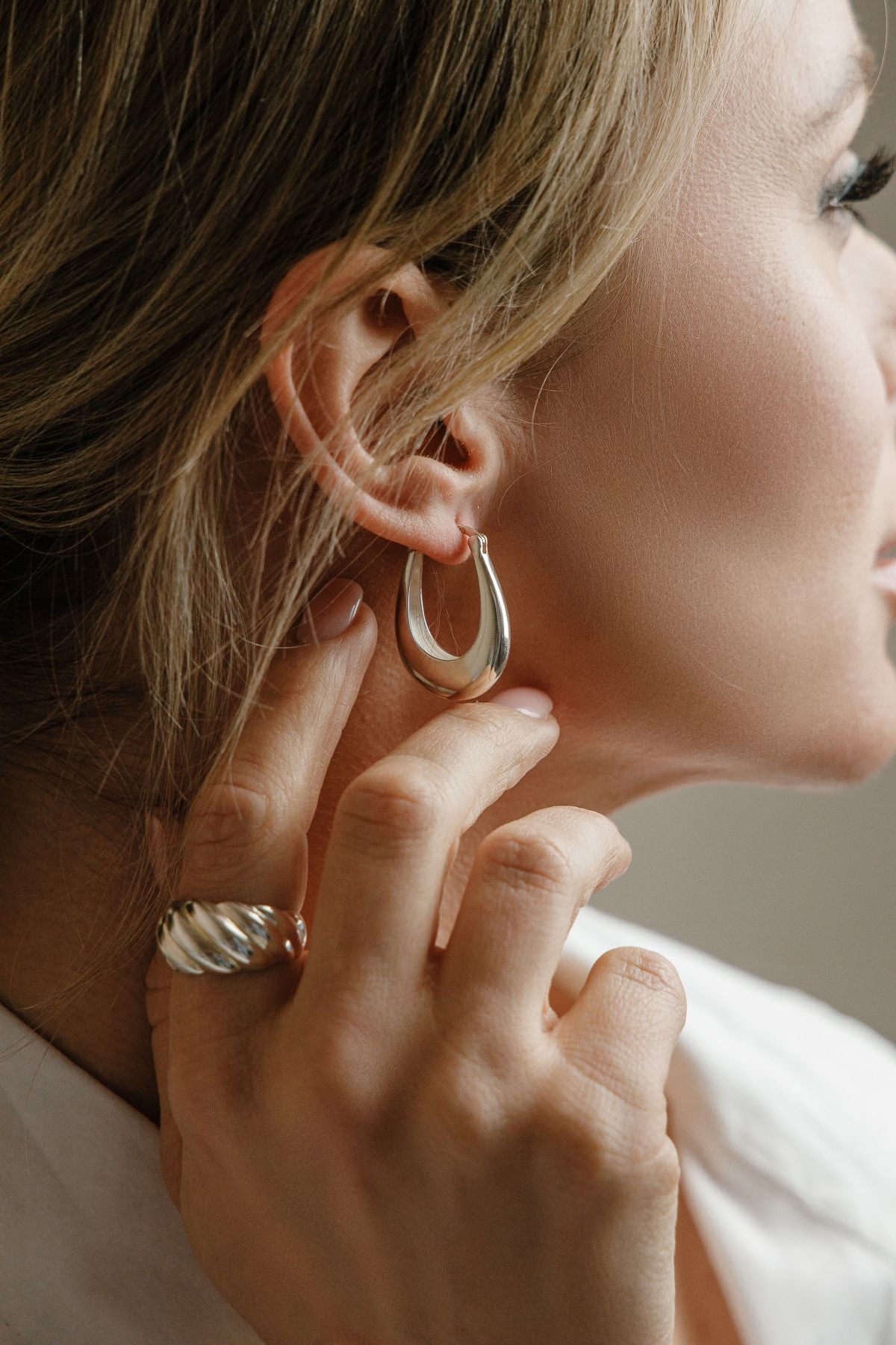 Minimalist U-shaped French Hoop Chunky Earrings 925 Silver