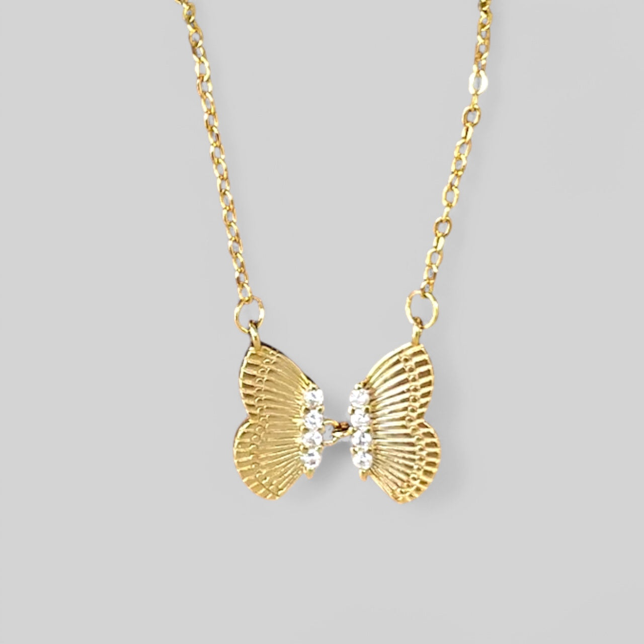 Schmetterling Zirkonia Inlay Halskette aus 925 Silber vergoldet
