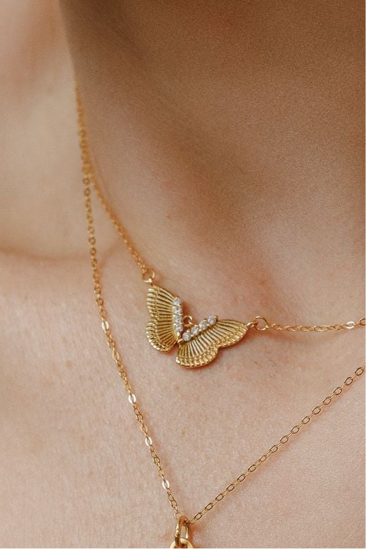 Aurora Butterfly – collier scintillant en argent 925 plaqué or 18 carats