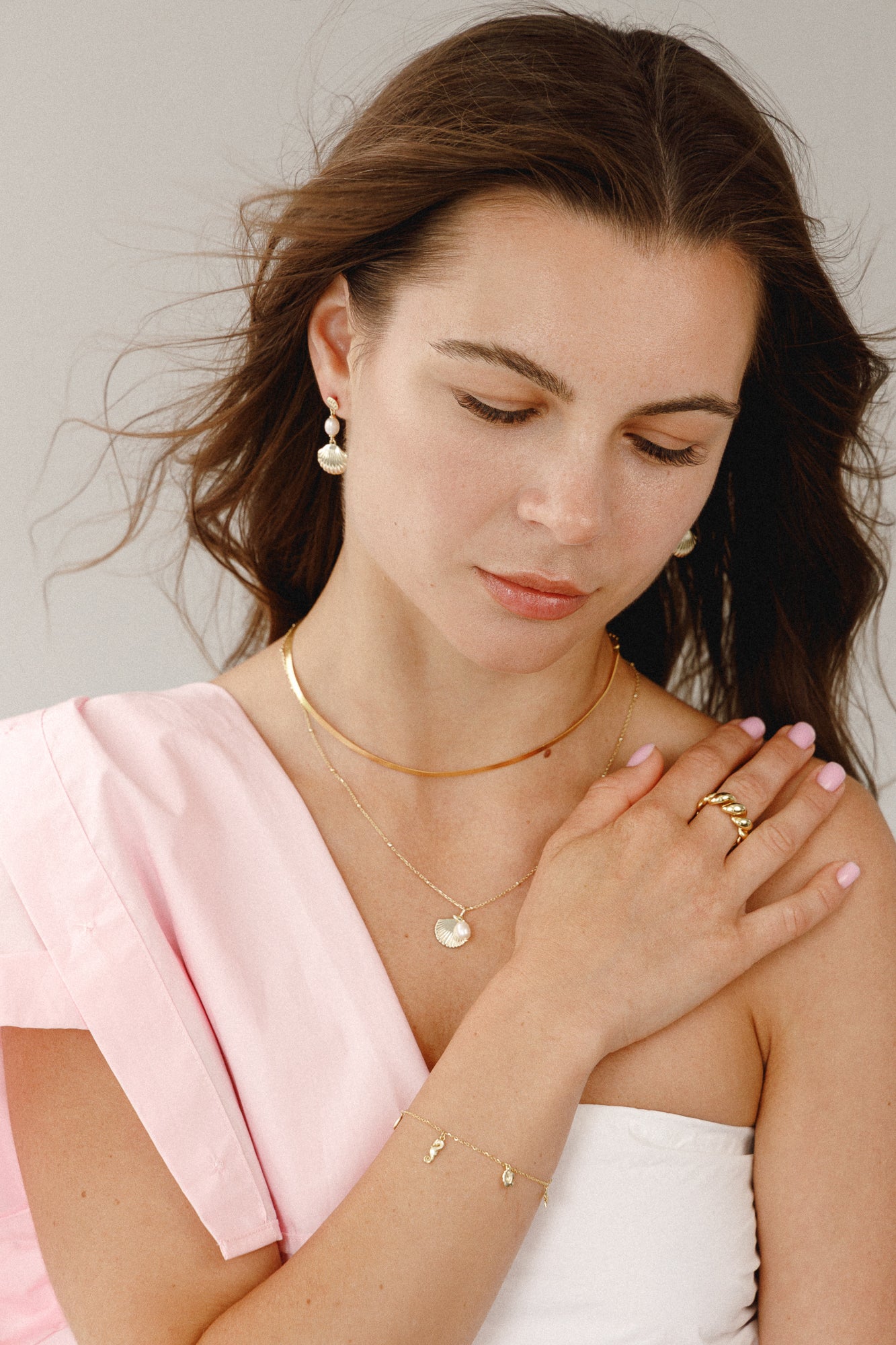 Bracelet “Inspired by the Sea” – starfish, freshwater pearl and shell – 925 silver 14K gold-plated