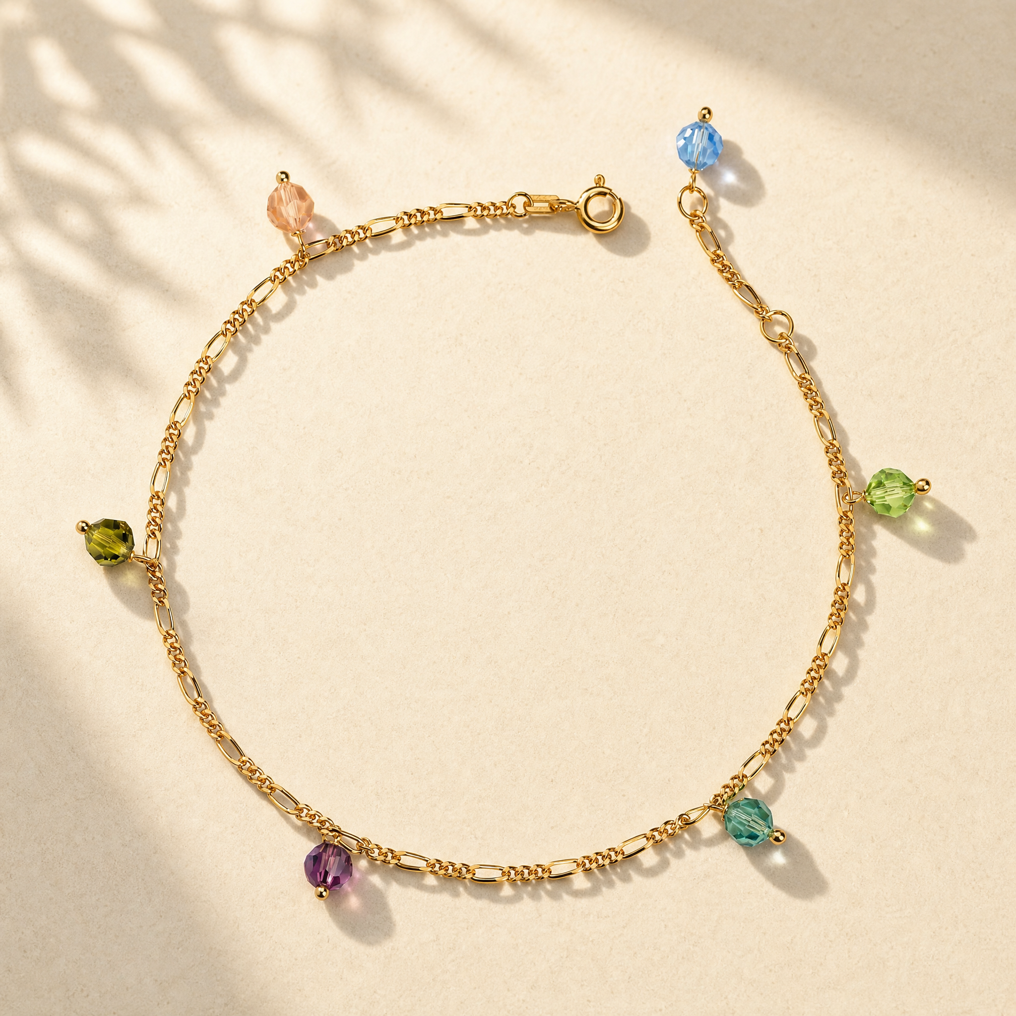 Rainbow Sparkle farbige Fußkette mit Swarovski-Elementen – 925 Silber vergoldet