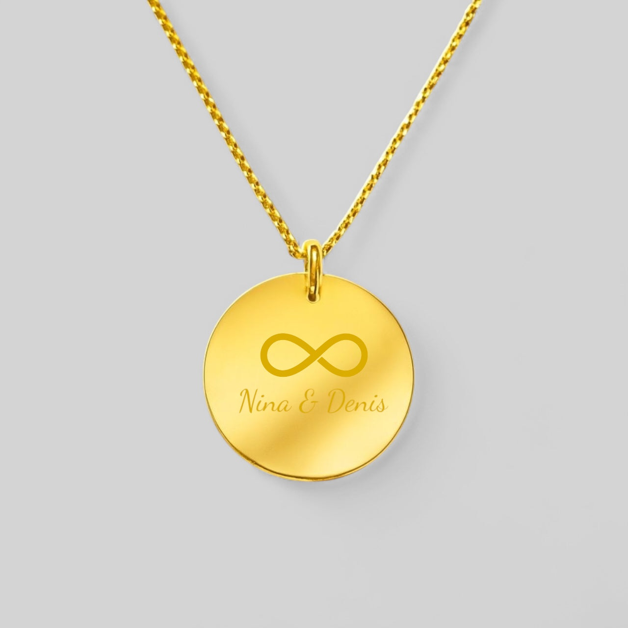 Collier personnalisé – pendentif rond gravé – éternité et nom – en argent 925 ou plaqué argent