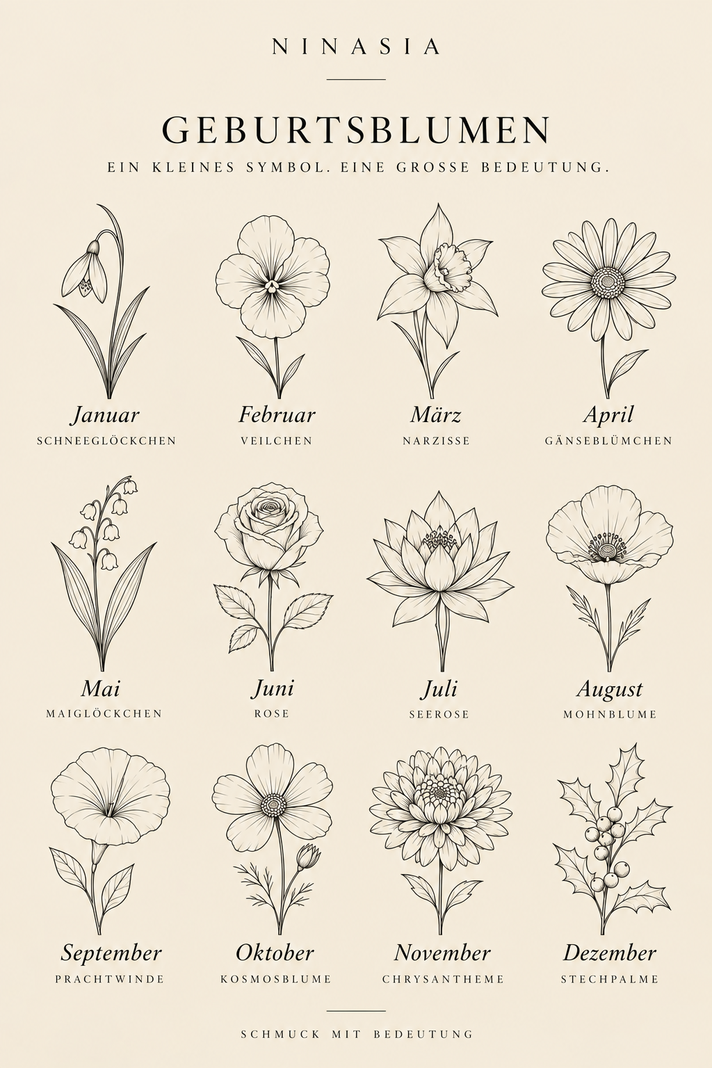 Fleury – Collier fleurs de naissance personnalisé avec pierre de naissance | Gravable des deux côtés | Acier inoxydable avec dorage IPG de haute qualité