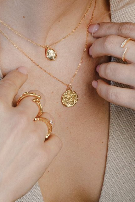 Pièce Napoléon – Collier rond, double face, en argent 925 plaqué or 18 carats