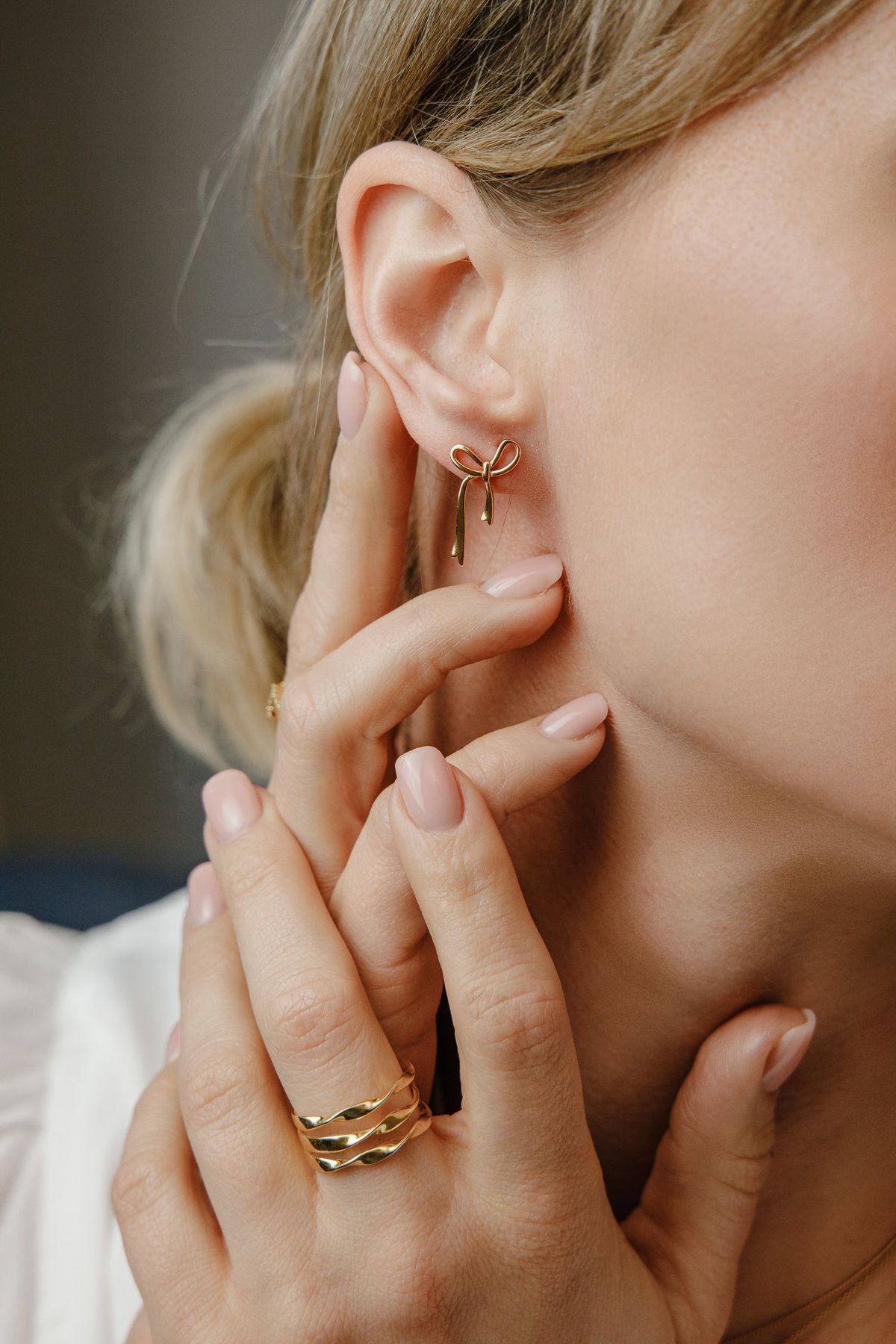 Zierliche Ohrstecker Schleifen Ohrringe 925 Silber 18K vergoldet - NINASIA