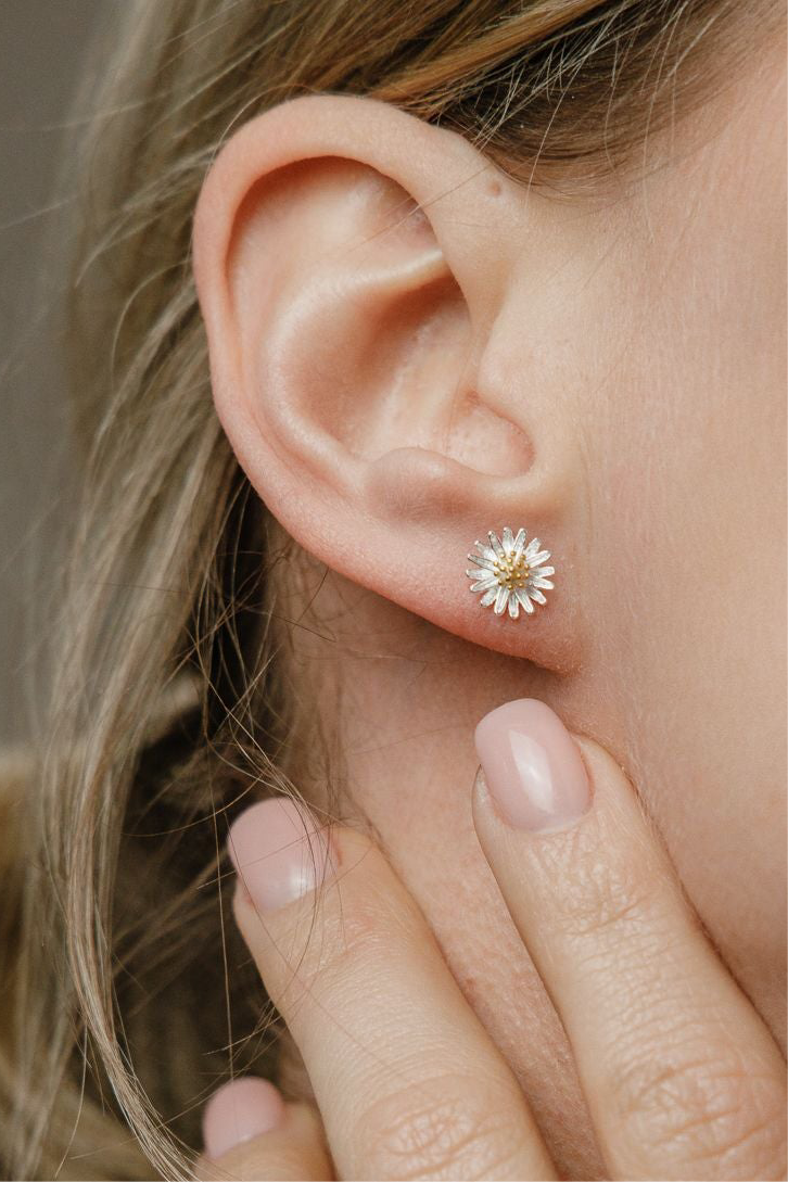 Weiße Chrysanthemen Ohrstecker Blumen Ohrringe 925 Silber