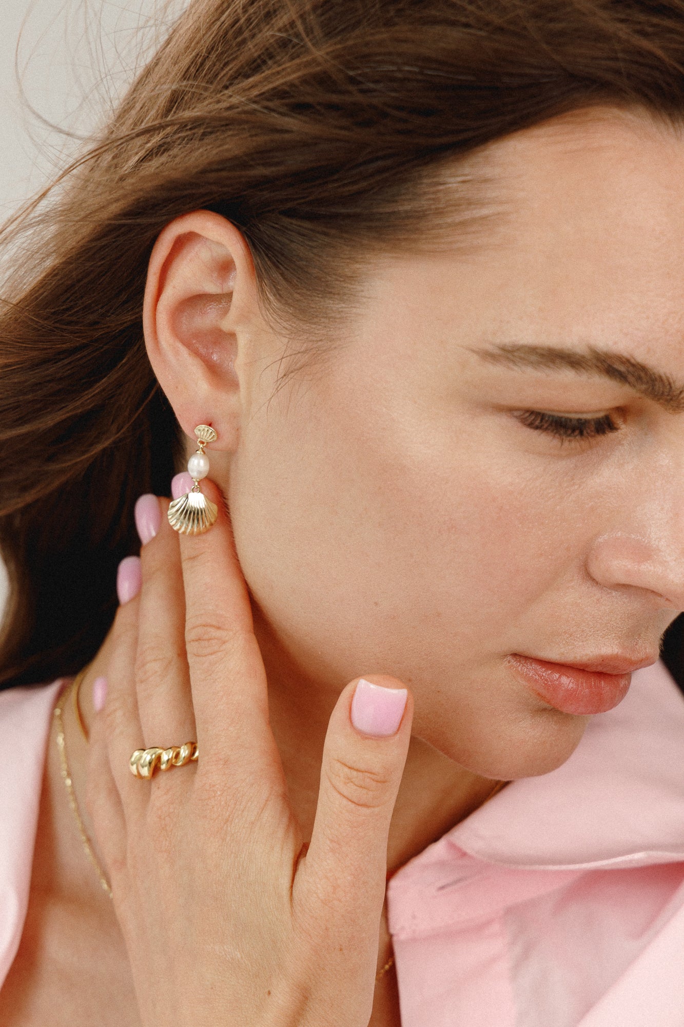 Shell earrings with freshwater pearl – 925 silver or 14K gold-plated 925 silver