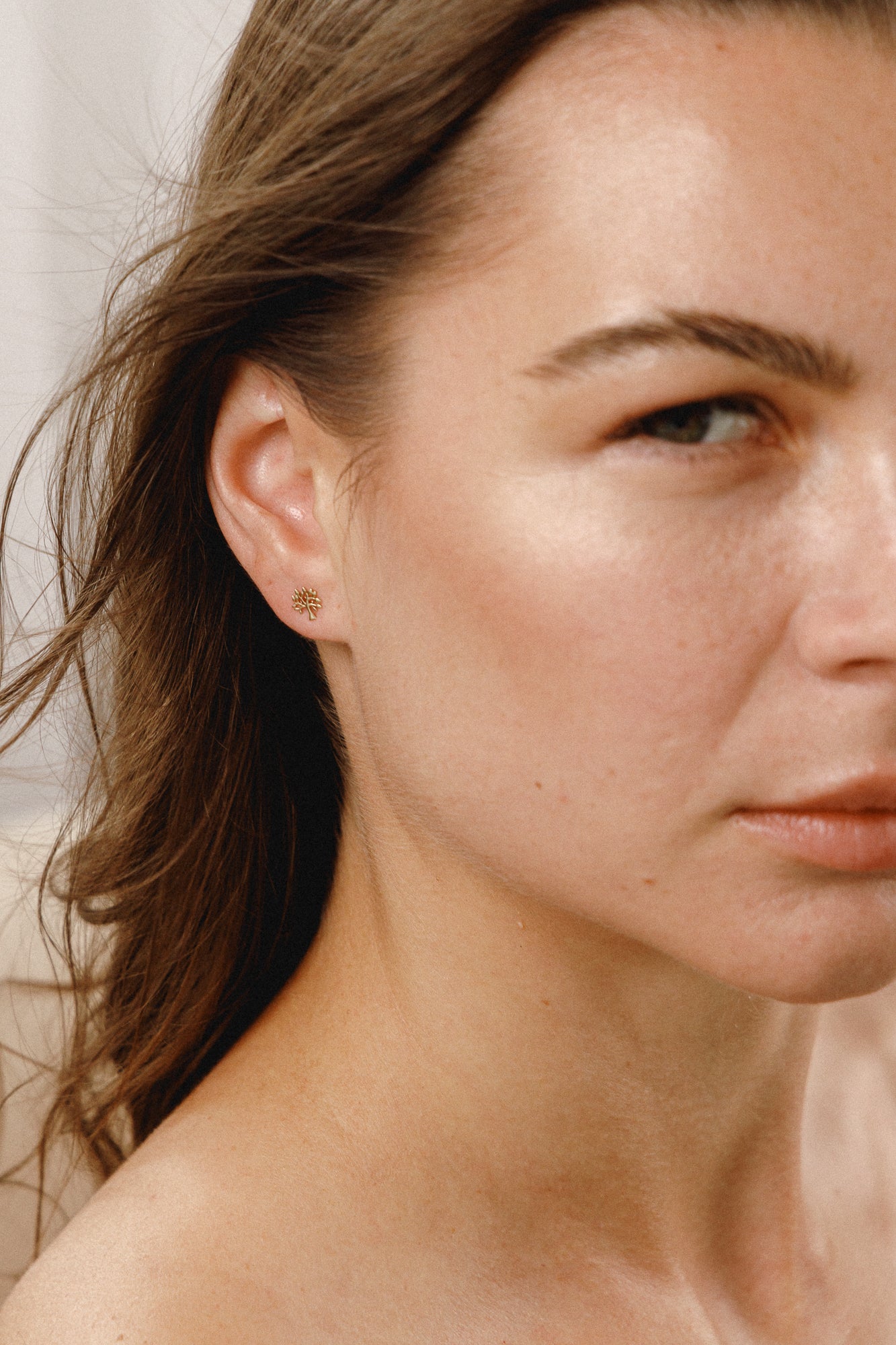 Boucles d'oreilles à tige en or 585, motif arbre de vie - Boucles d'oreilles simples en forme d'arbre