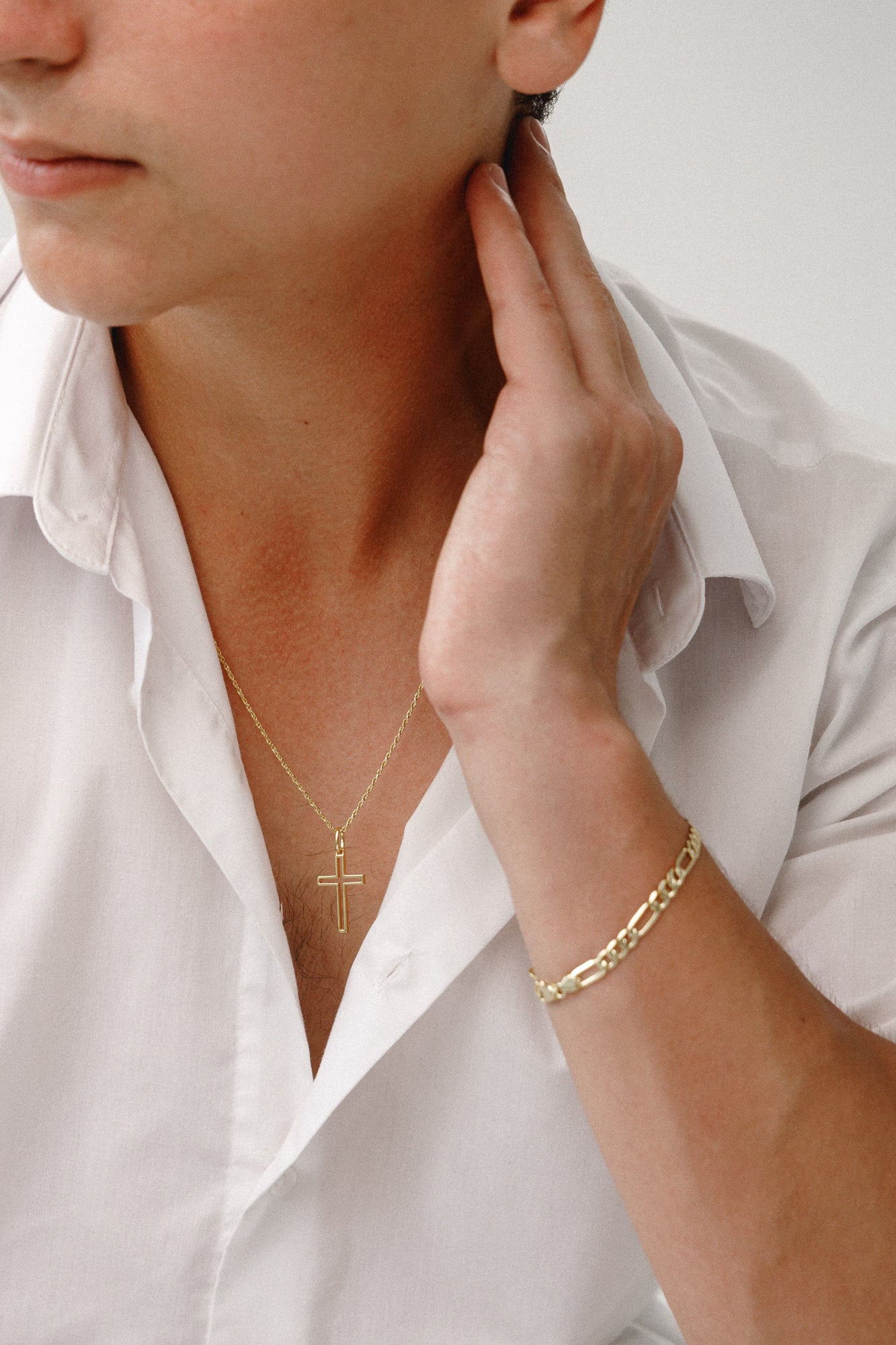 Herren Halskette edle Minimalistische Kreuzkette mit Diamantschliff – 925 Silber 18K vergoldet, Unisex - NINASIA