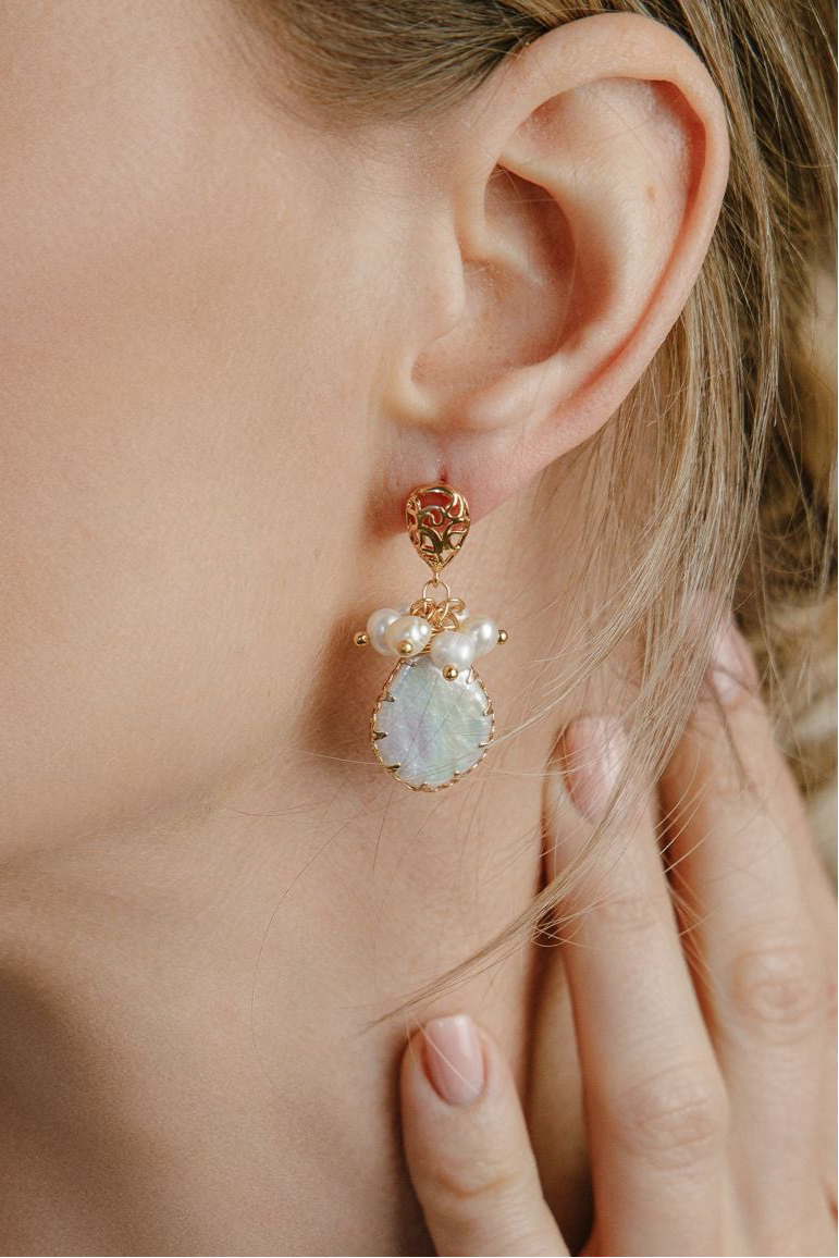 Extravagant earrings with pearls made of 925 silver gold-plated