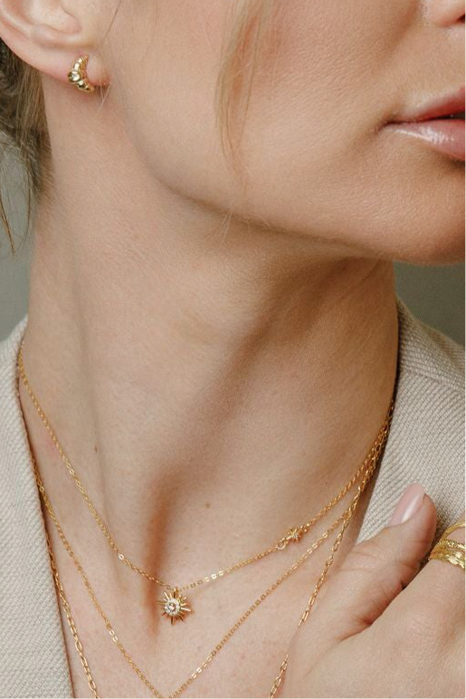 Sonne Stern Celestial Zirkonia Anhänger Halskette - 925 Silber 18K vergoldet - NINASIA